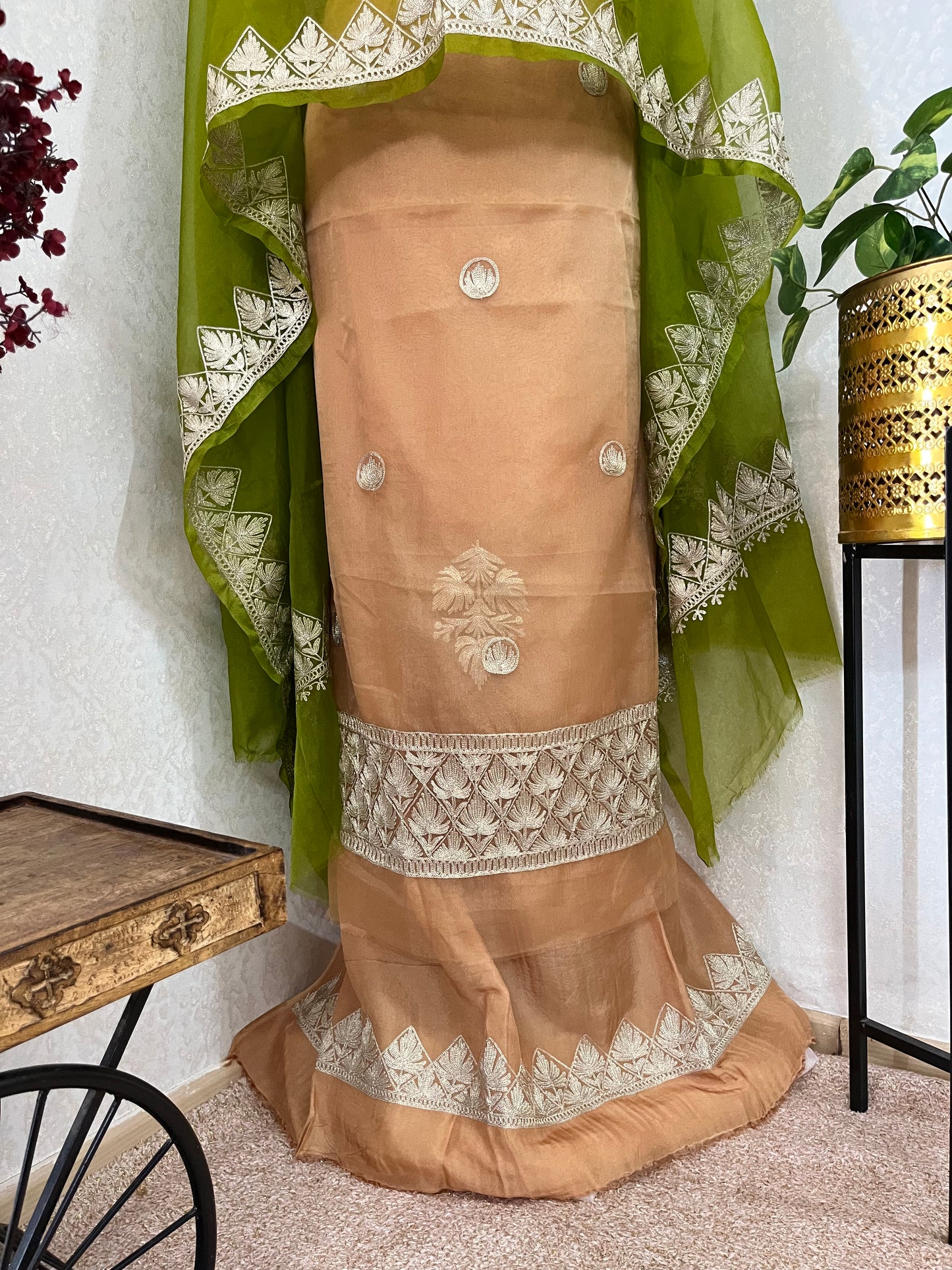Golden Soft Tissue Kashmiri Suit