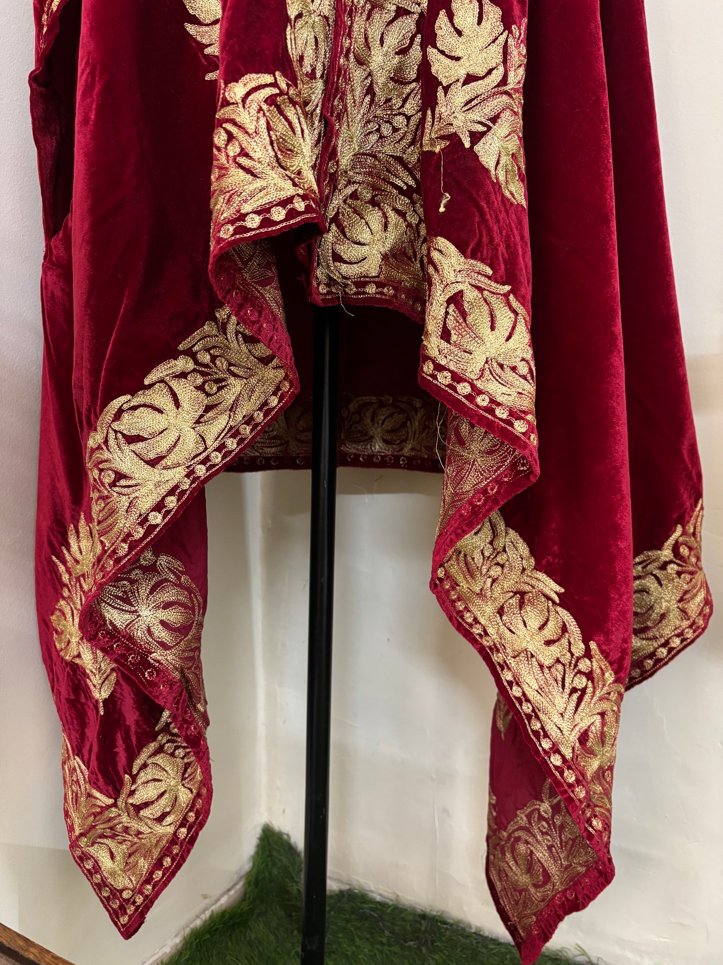 Red Tilla Embroidered Velvet Cape