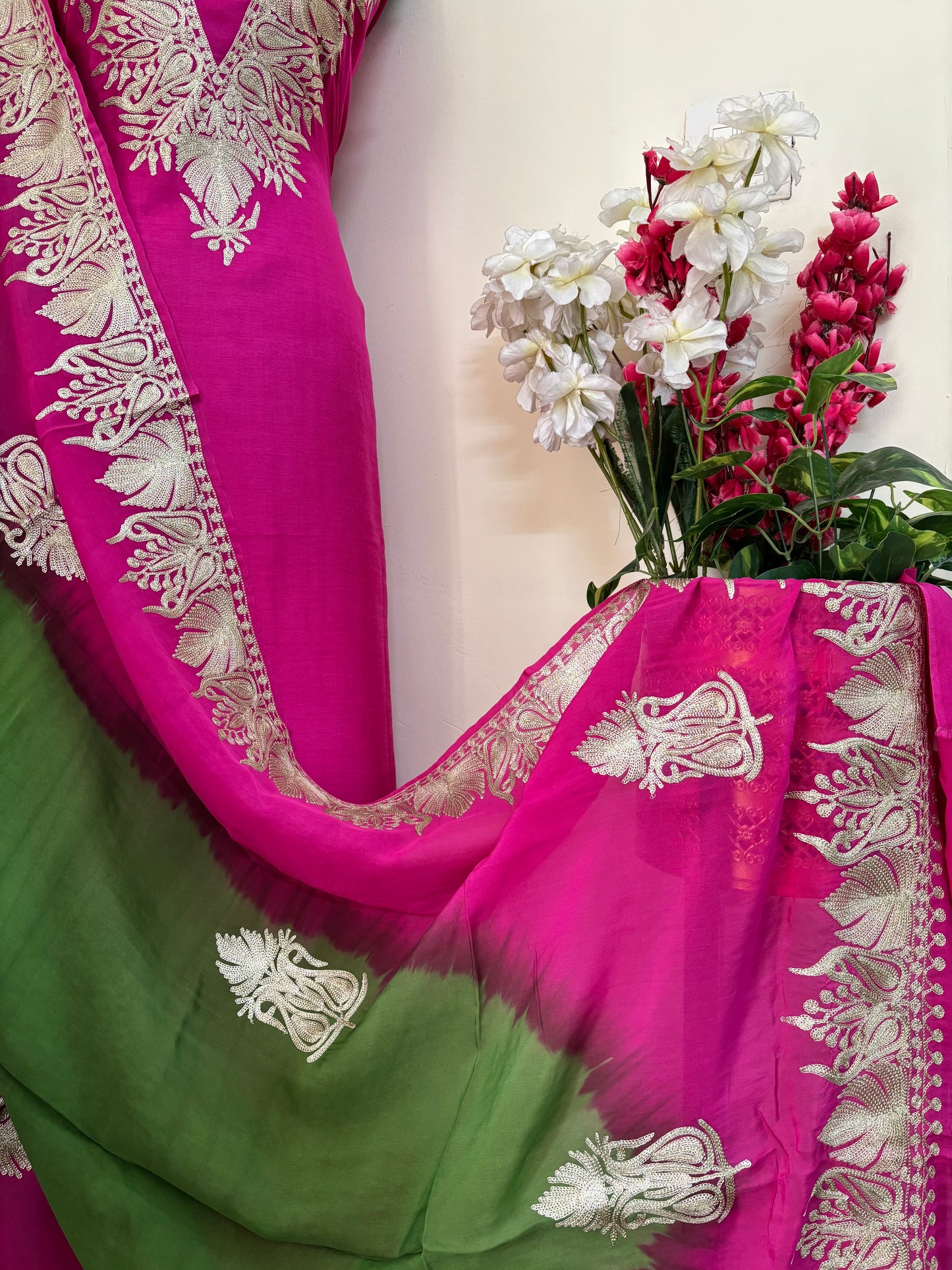 Sanam Hot Pink Silk Kashmiri Suit