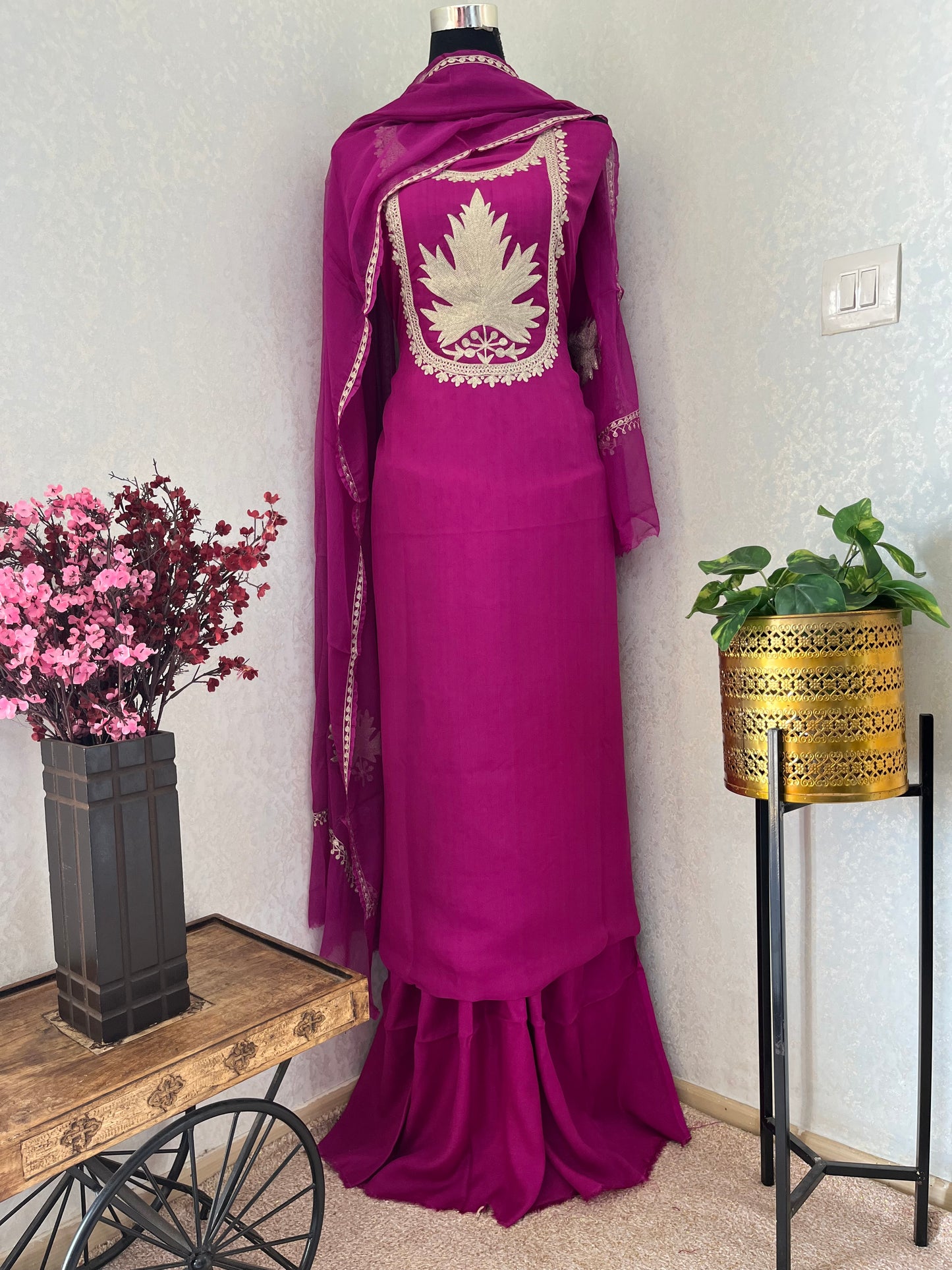 Hot pink  Sanam Tilla Embroidered Suit material