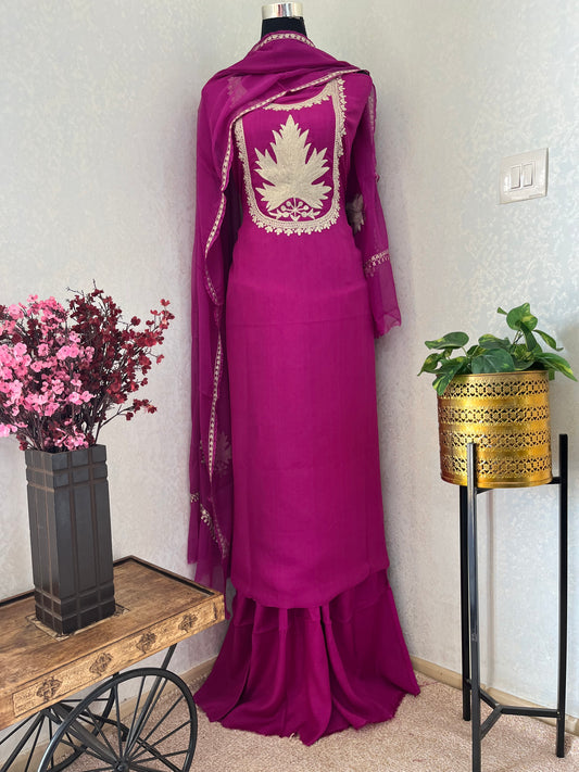 Hot pink  Sanam Tilla Embroidered Suit material