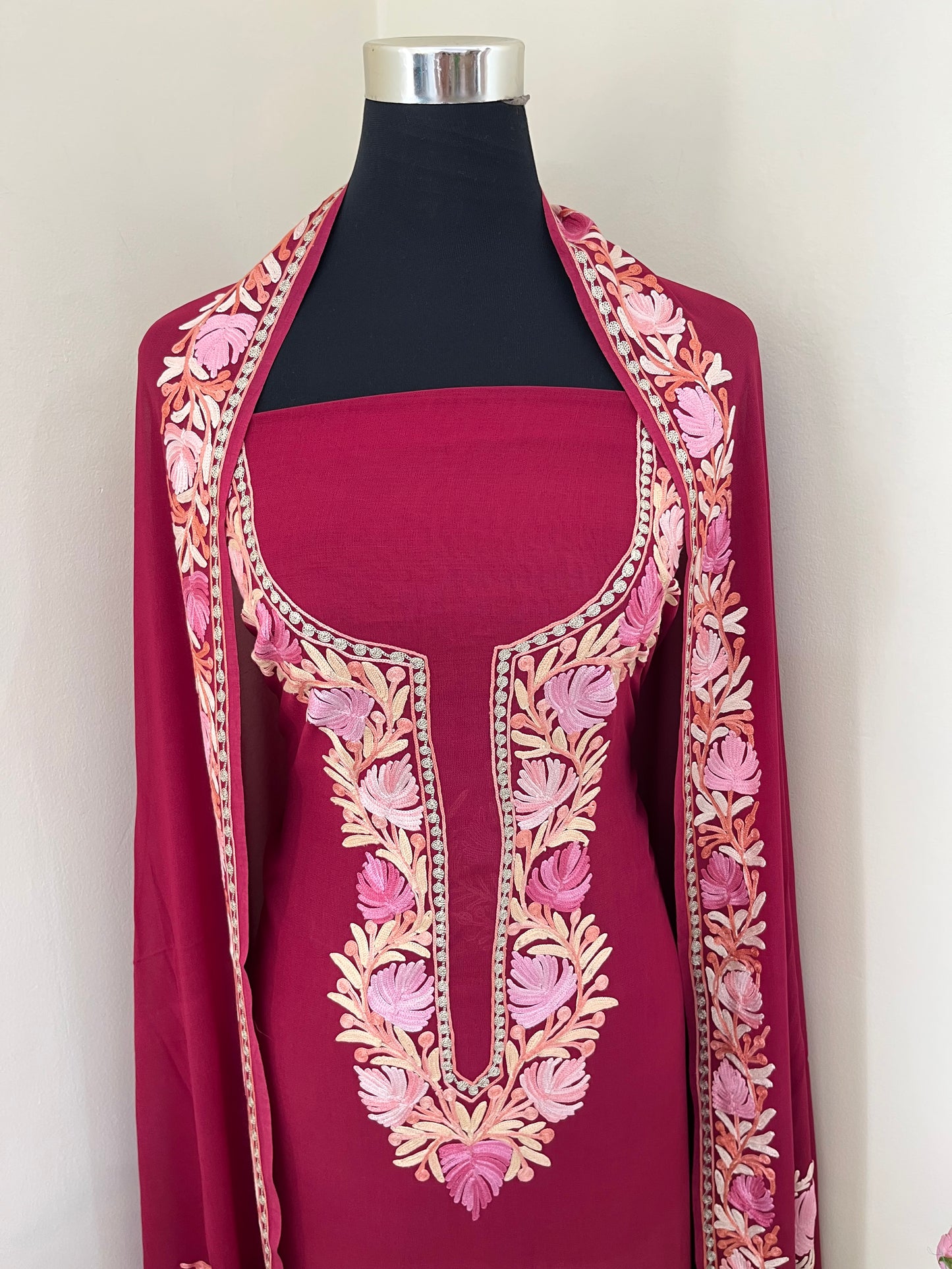 Hot Pink Pure Georgette Kashmiri Suit