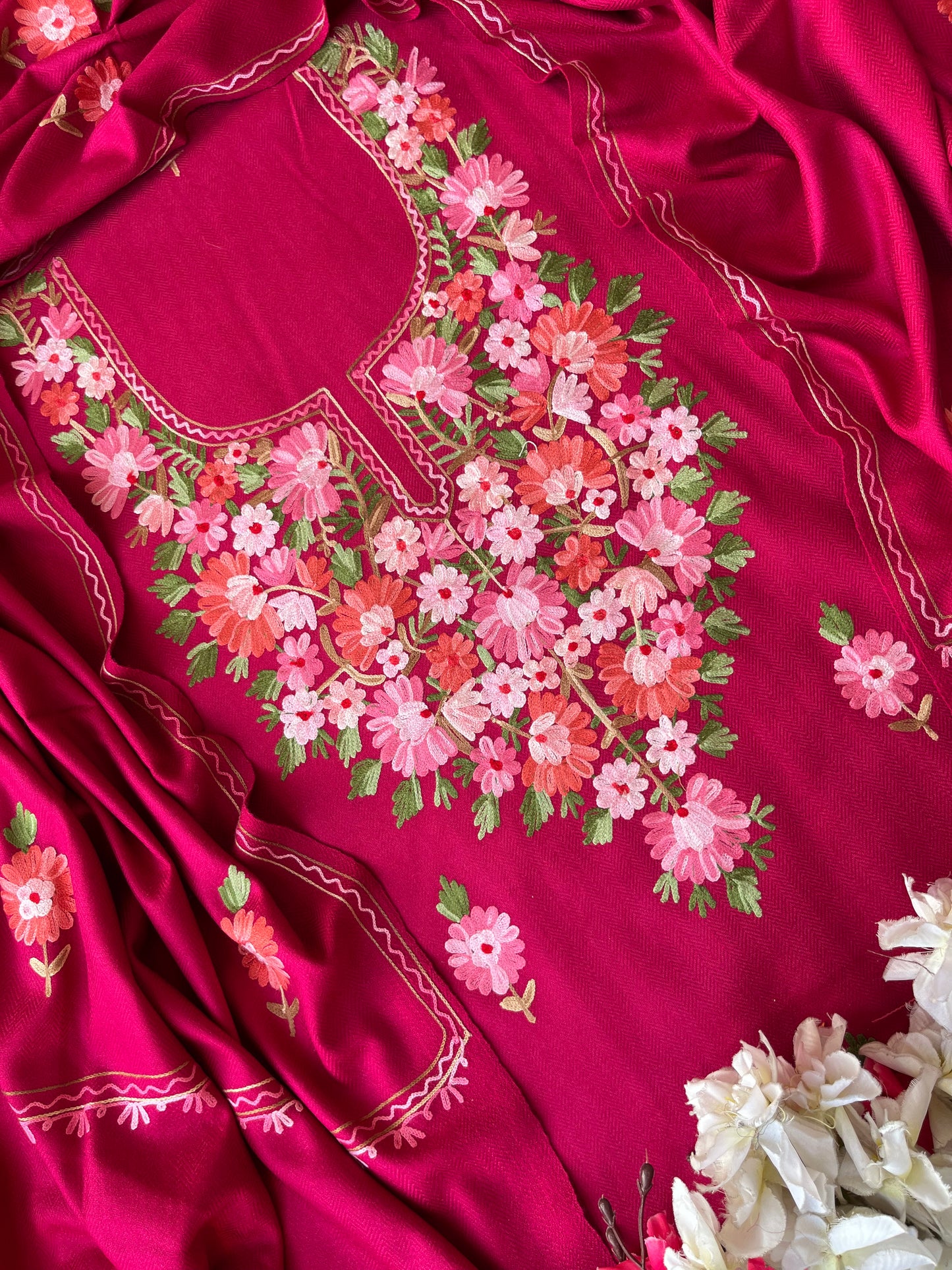 Hot  pink Woollen Aari Embroidered 3pc suit