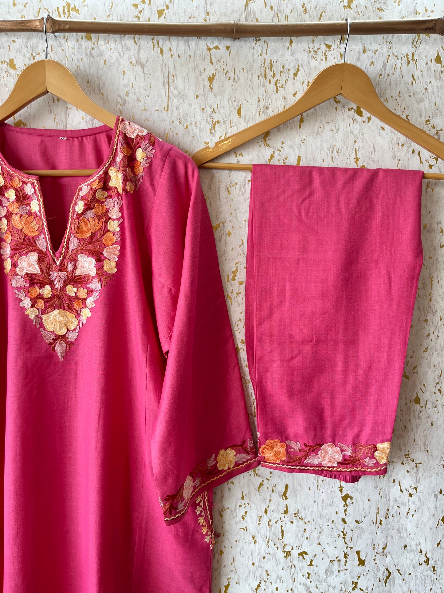 Pink Cotton Pheran Set (Free Size)