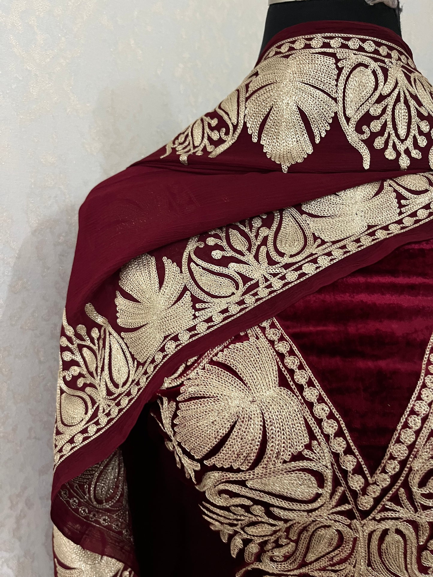 Maroon Tilla Makhmal 3pc Suit