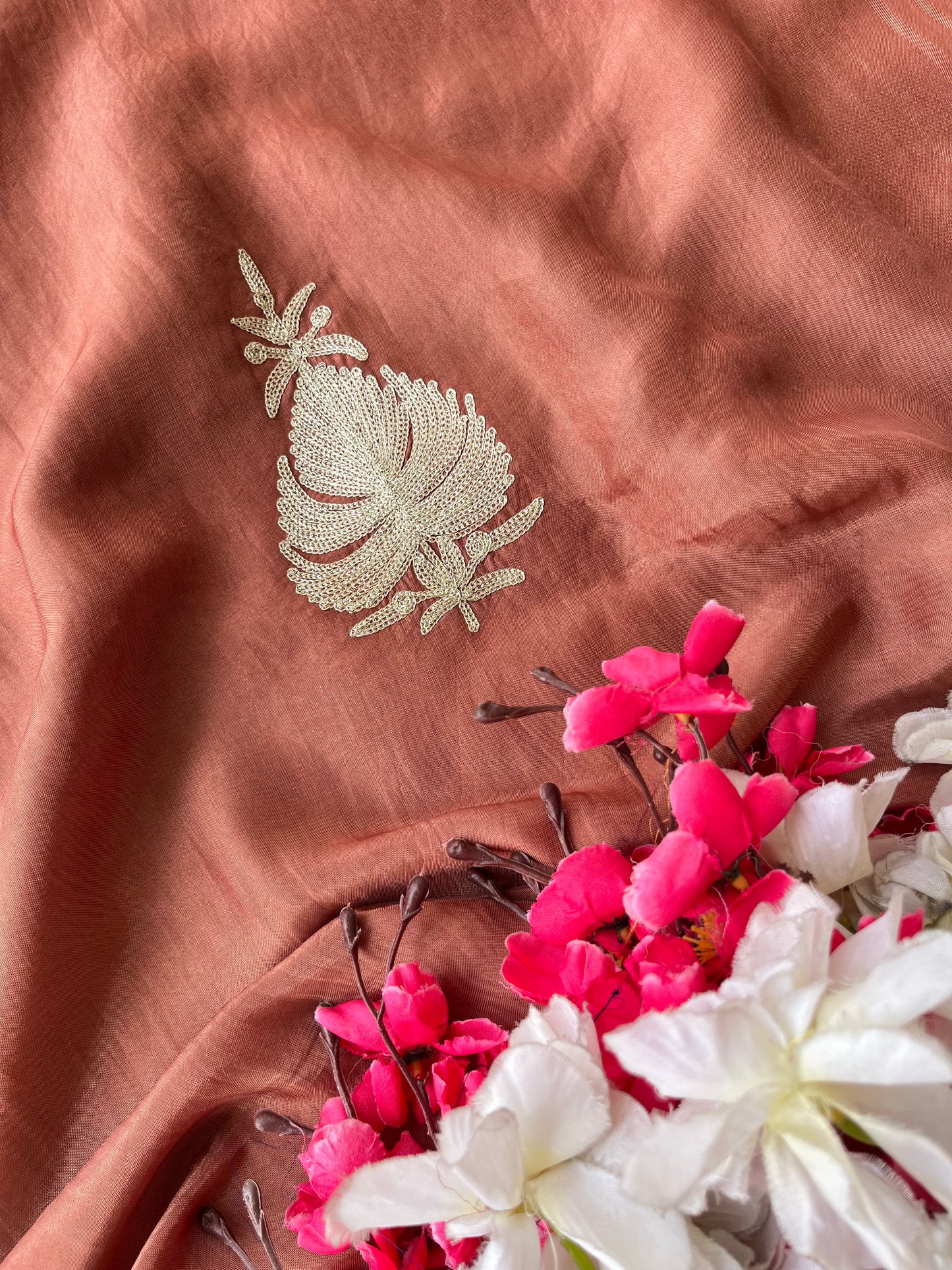 Dull Peach Silk Tilla Kashmiri Suit