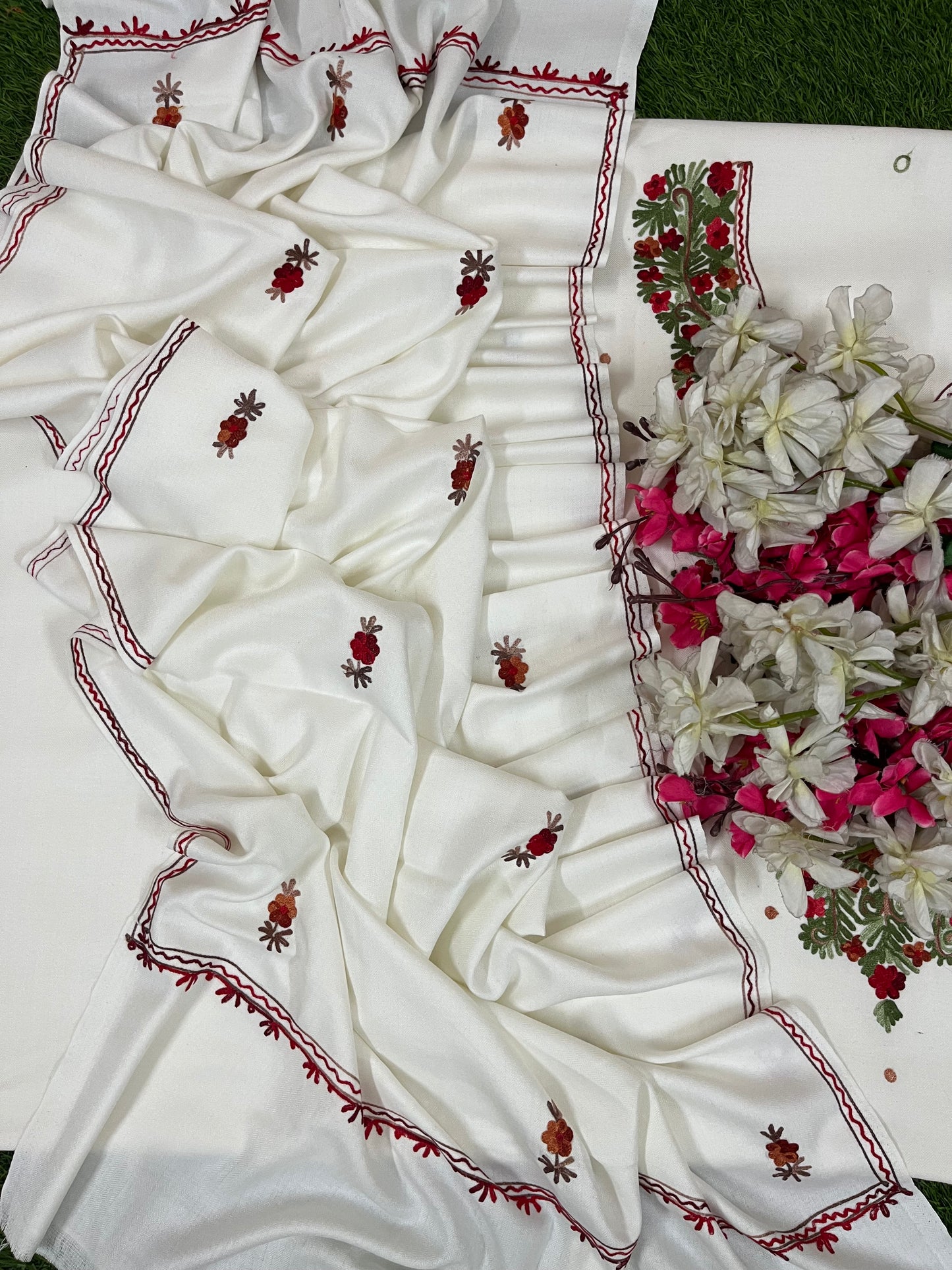 Off White Woollen Aari Embroidered 3pc suit