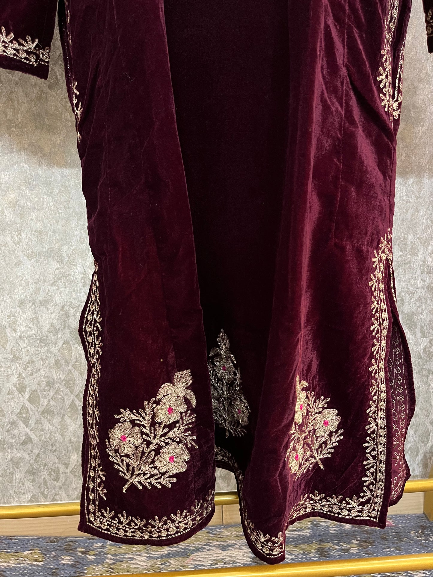 Wine Velvet Tilla Pheran (Size 50)