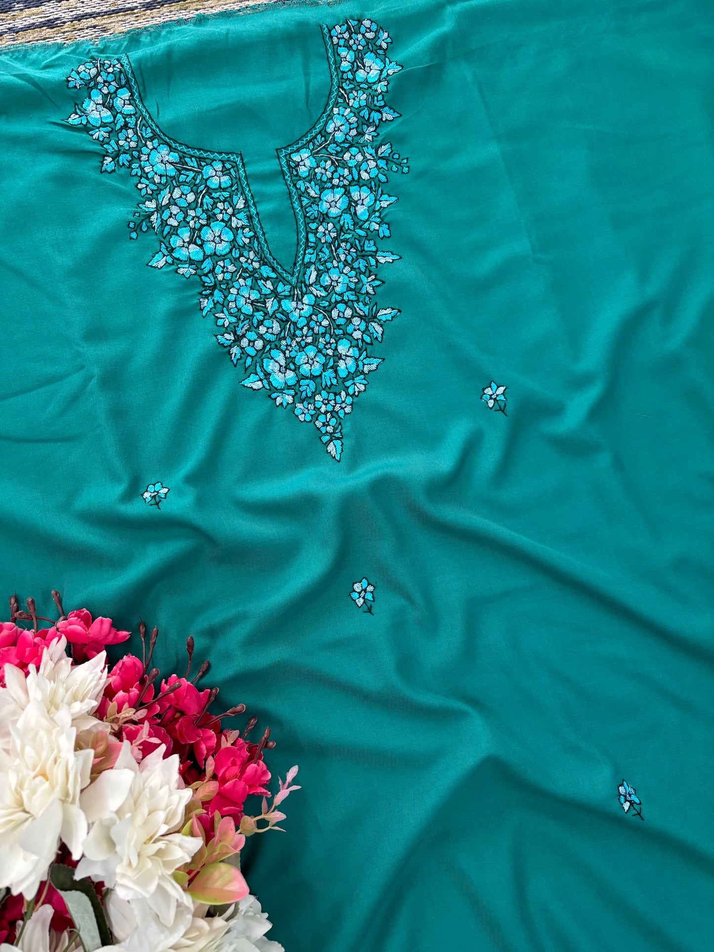 Cotton Green Needle Work Two Piece Set (Hand Embroidered)