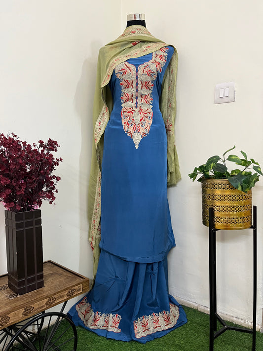 Kalaa’ Electric Blue Crape Kashmiri Suit