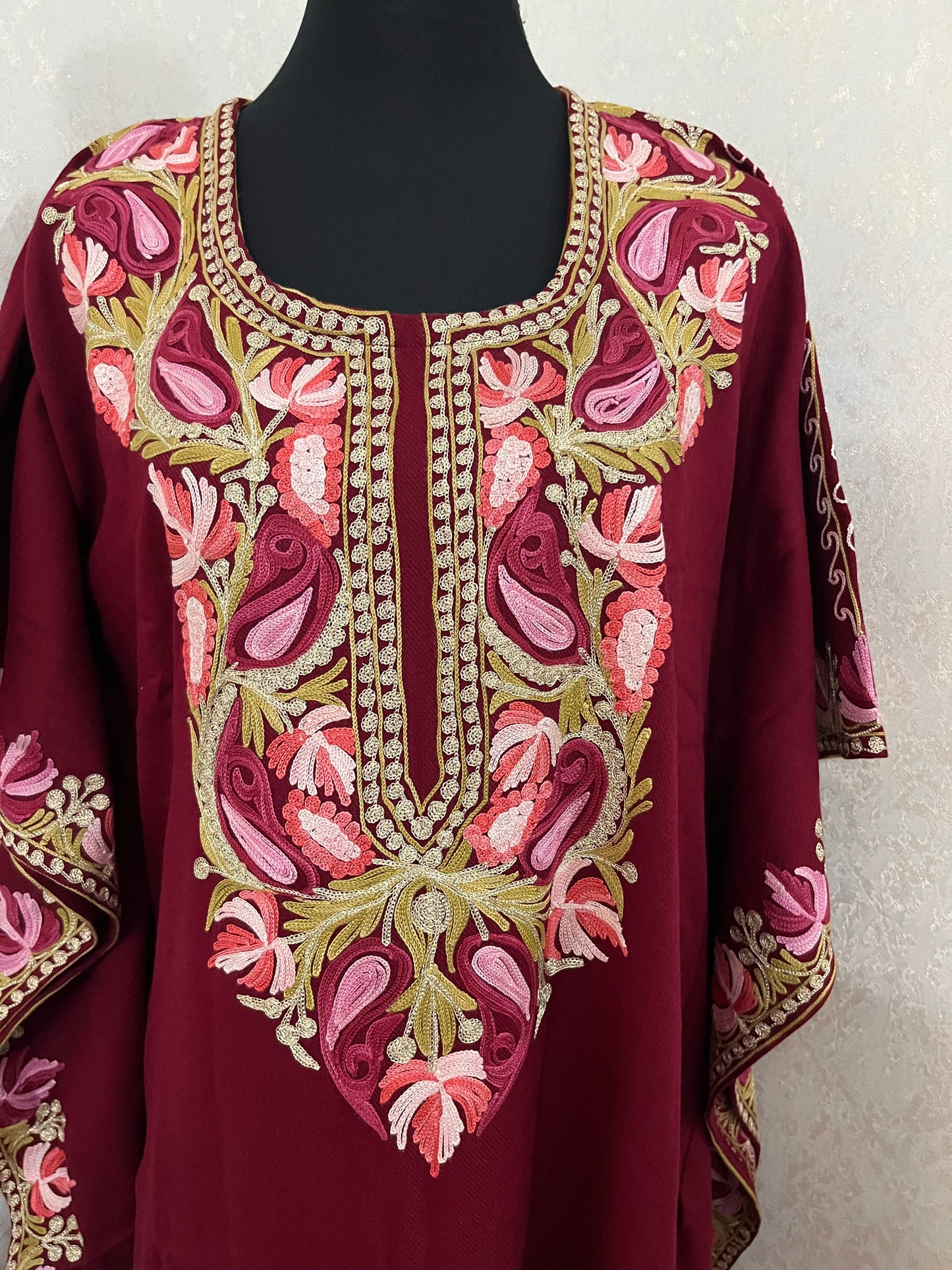Maroon Woollen Kashmiri Kaftan Set