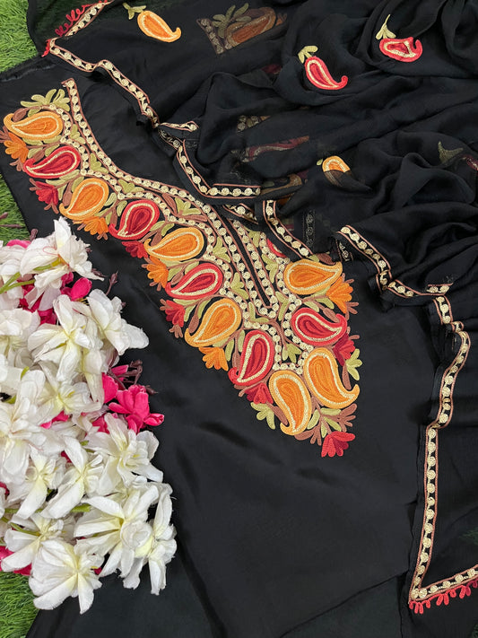 Black Opada Silk Kashmiri Suits