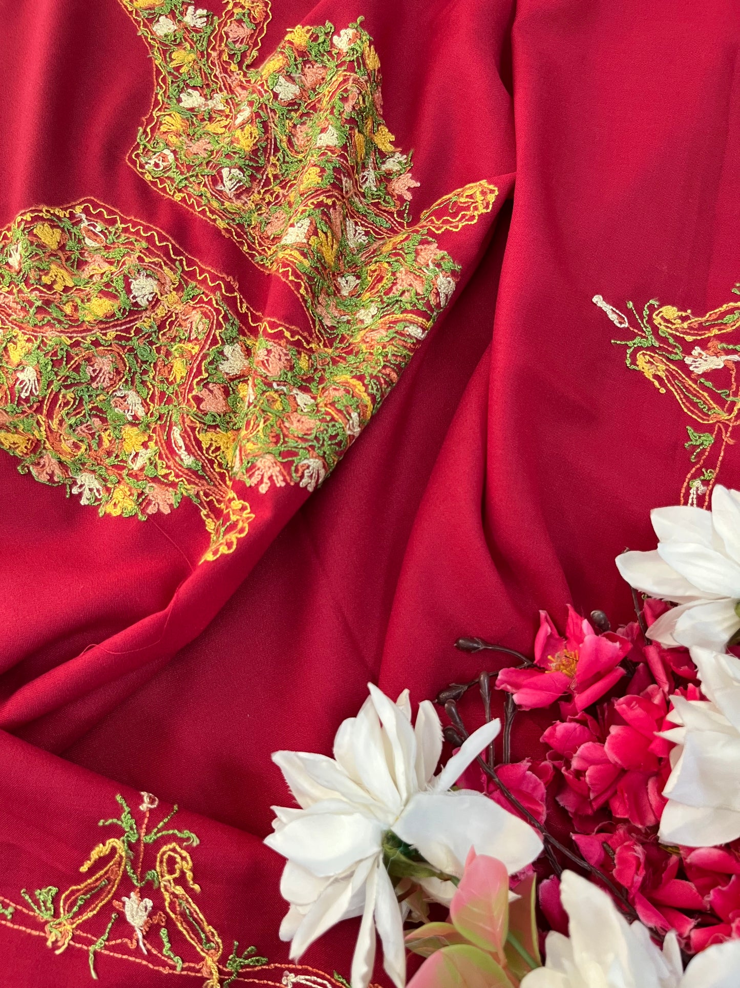 Red Cotton Two Piece Suit (Hand Embroidered)