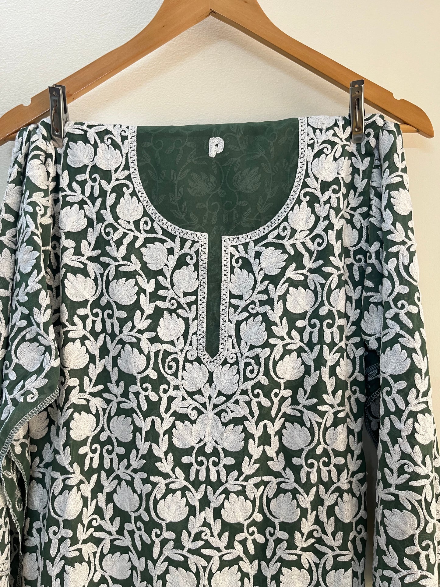 Georgette Front Back Jaal Kashmiri  Semi Stitched Kurta