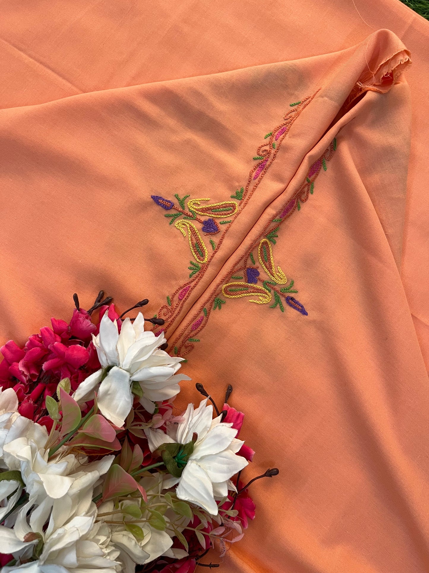 Peach Cotton Two Piece Suit (Hand Embroidered)