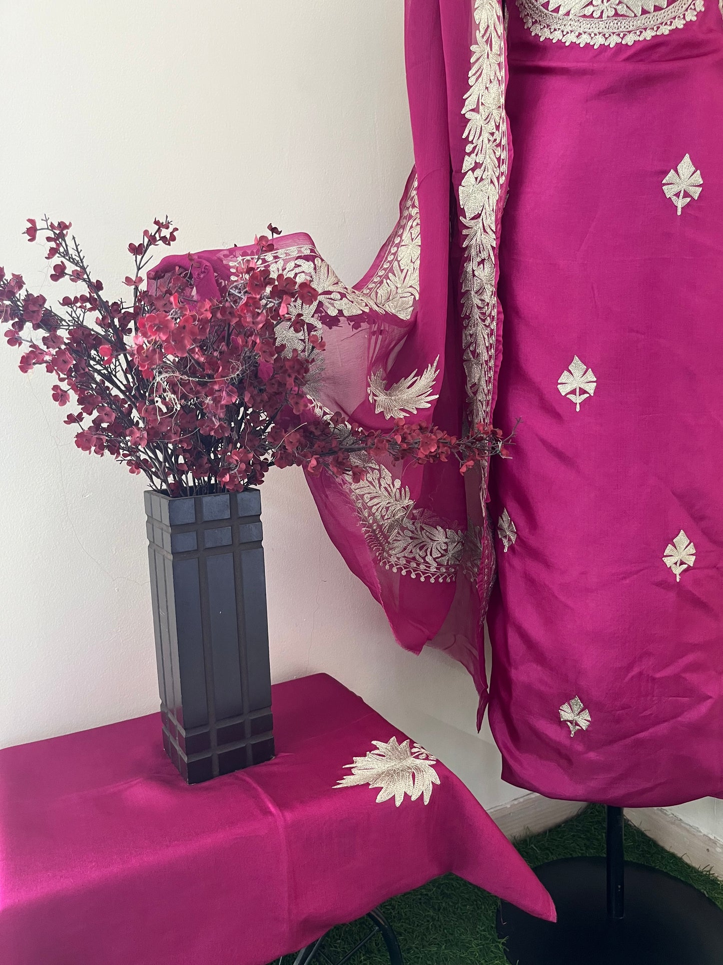 Sanam’ Hot Pink Tilla Embroidered Suit material (on order)