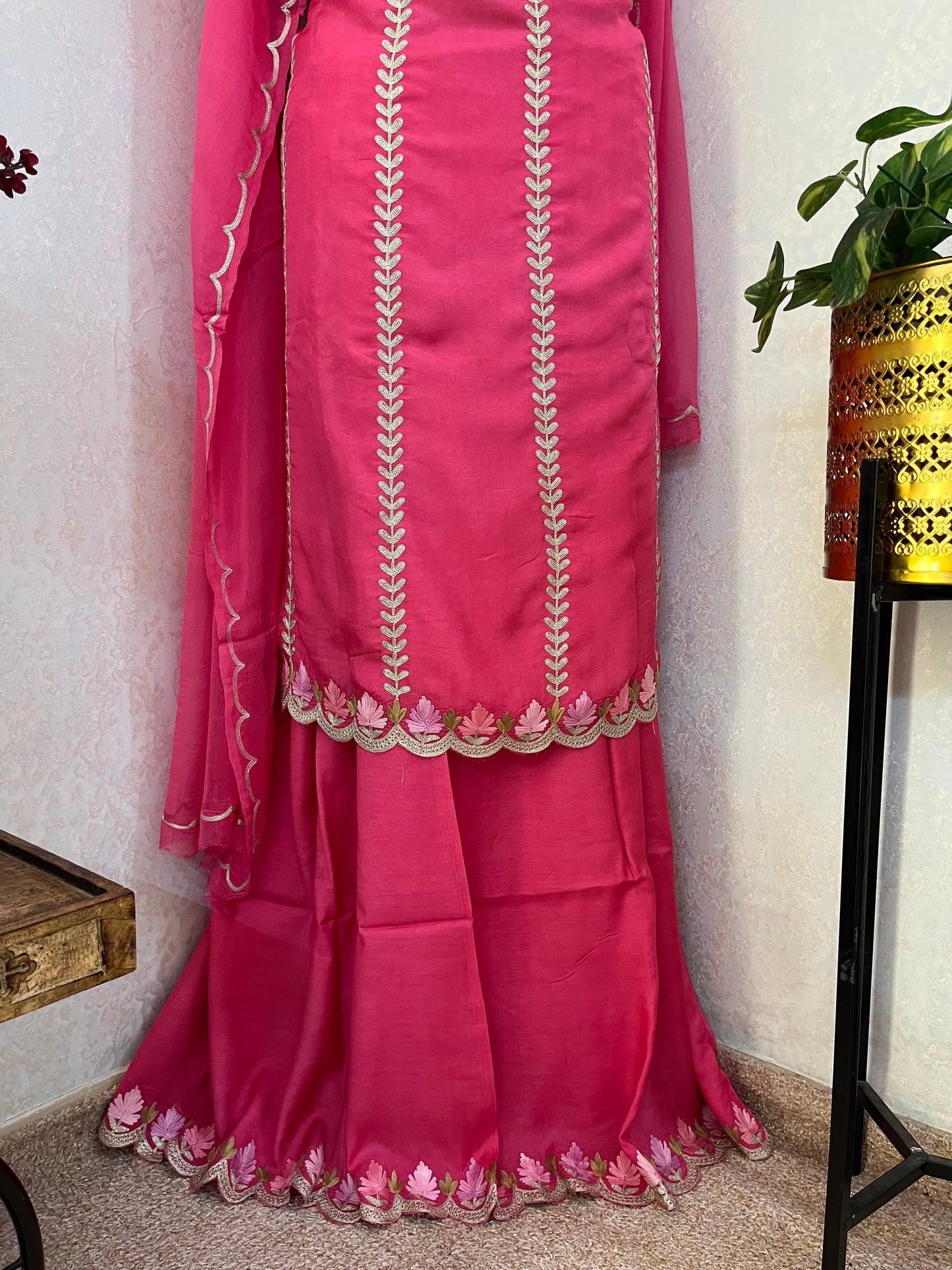 Sanam’ Candy Pink Silk Aari Embroidered Suit material