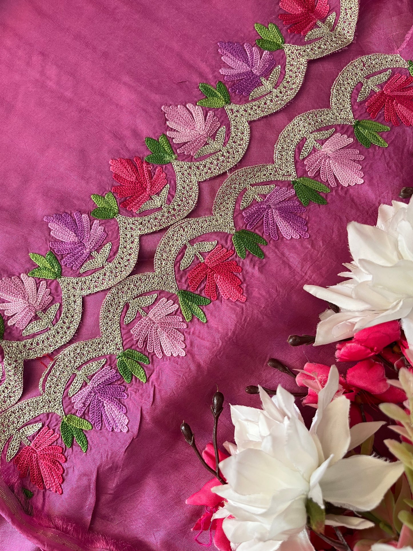 Sanam’ Mauve Silk Aari Embroidered Suit material