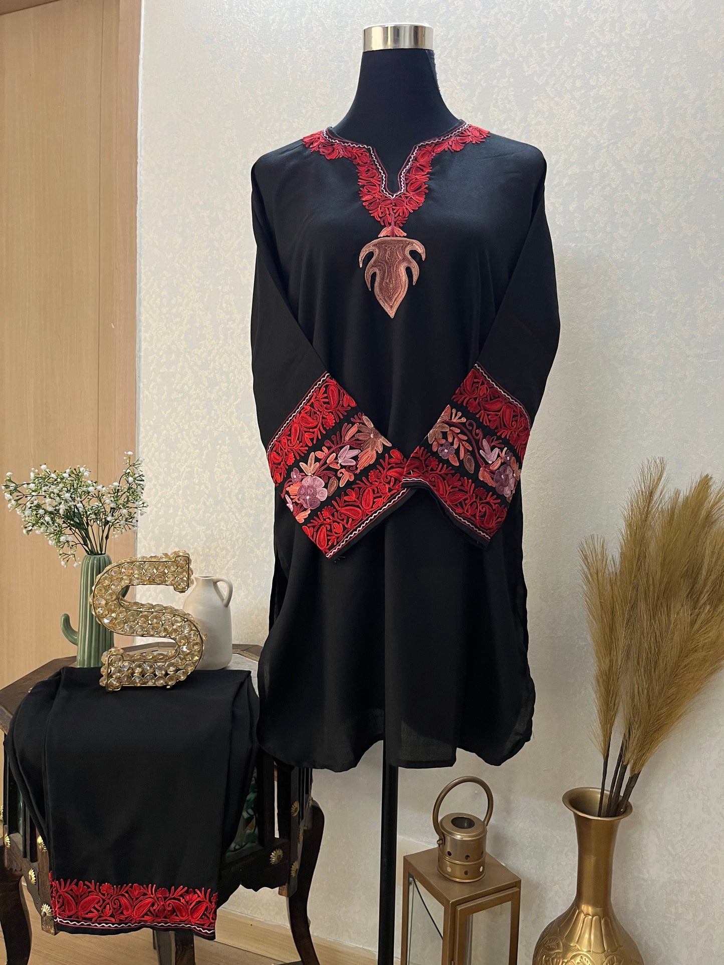 Black Cotton Embroidered Co-ord Set(40)