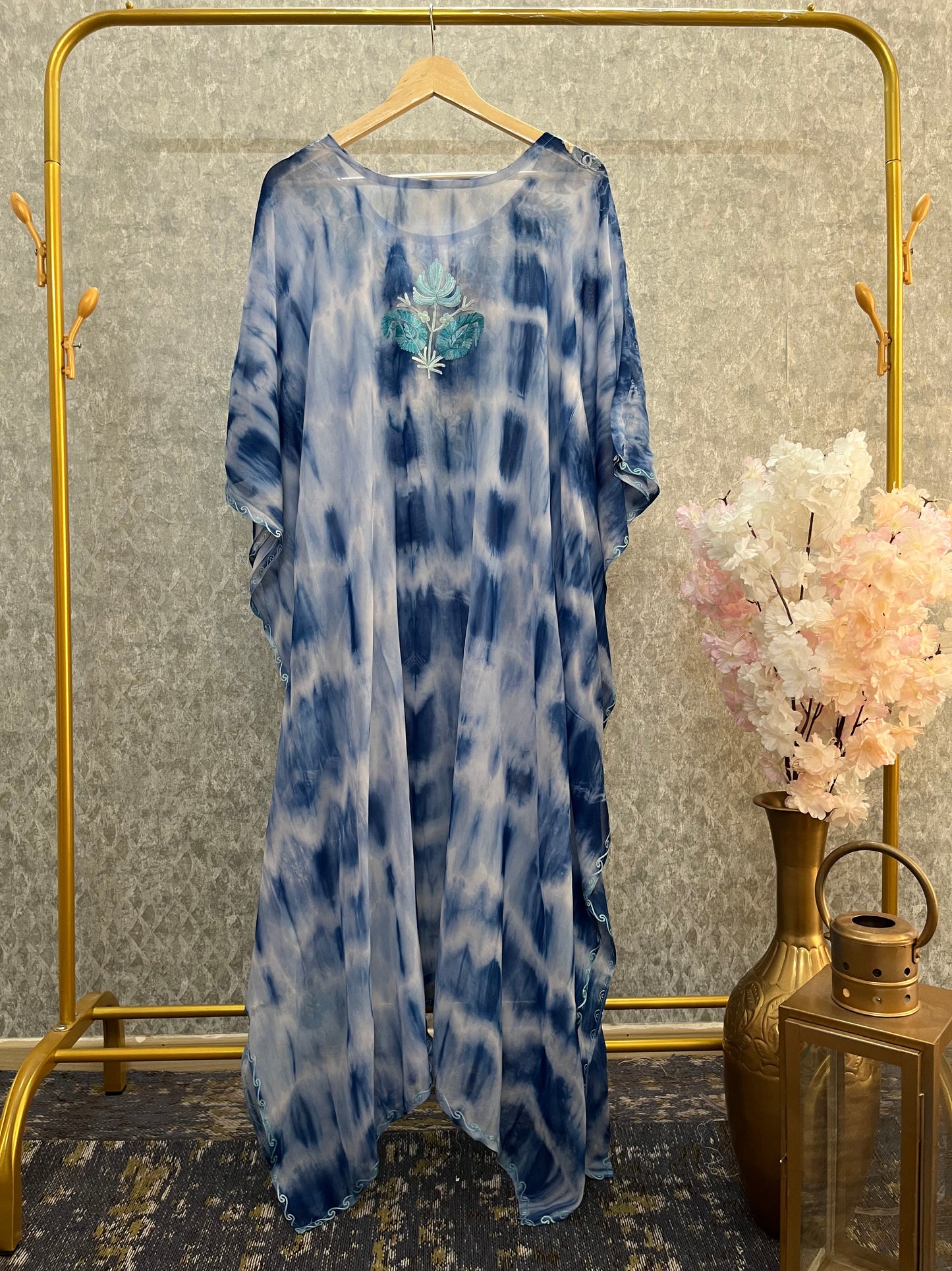 Ice Blue Pure Georgette Shibori Kaftan (44)