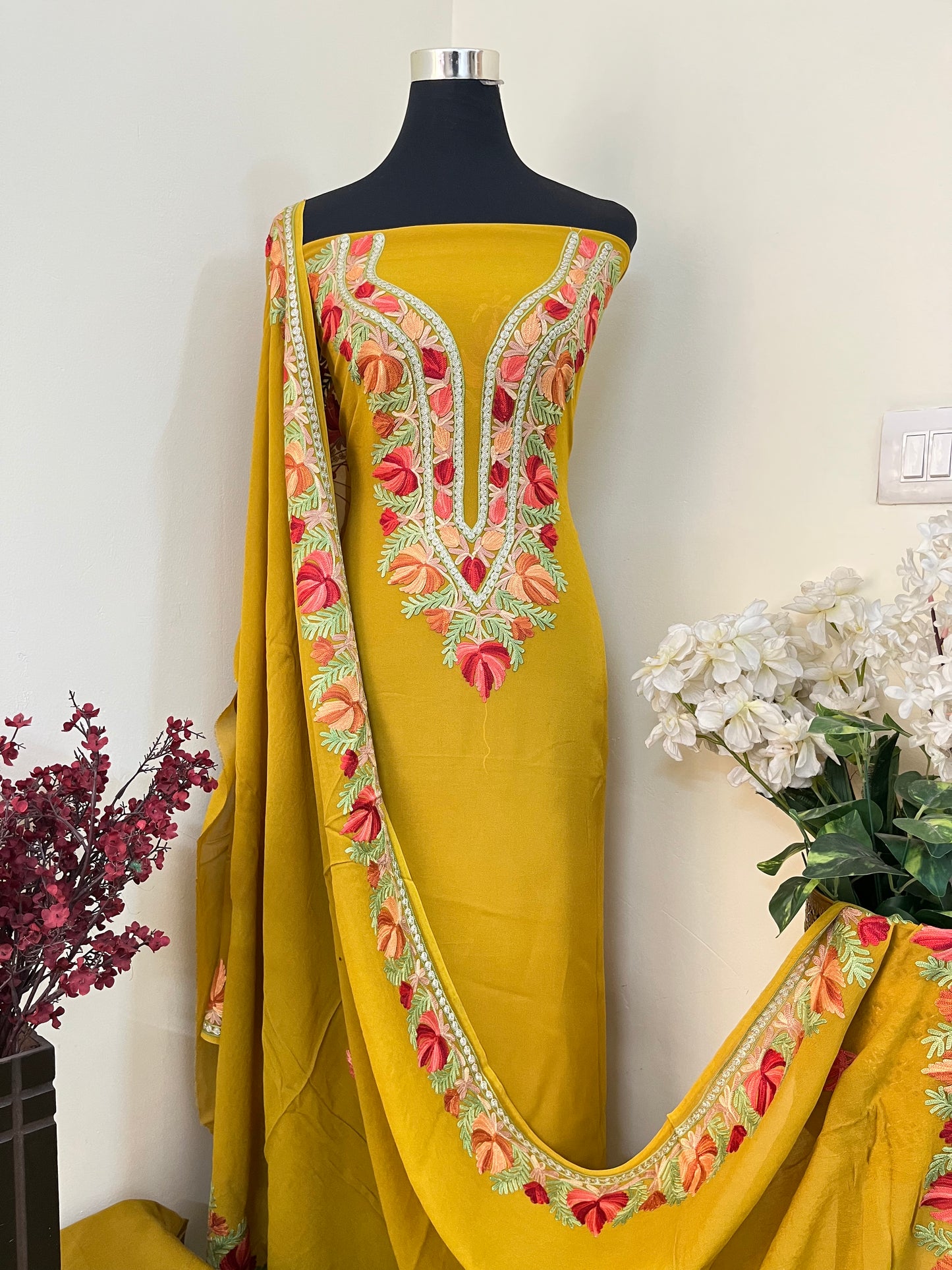 Mustard Yellow Pure Georgette Kashmiri Suit