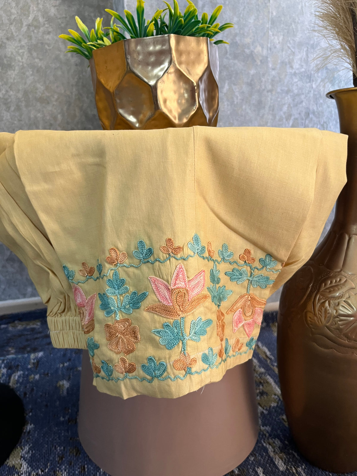 Golden Cotton Front Jaal Pheran Set  Size(44)