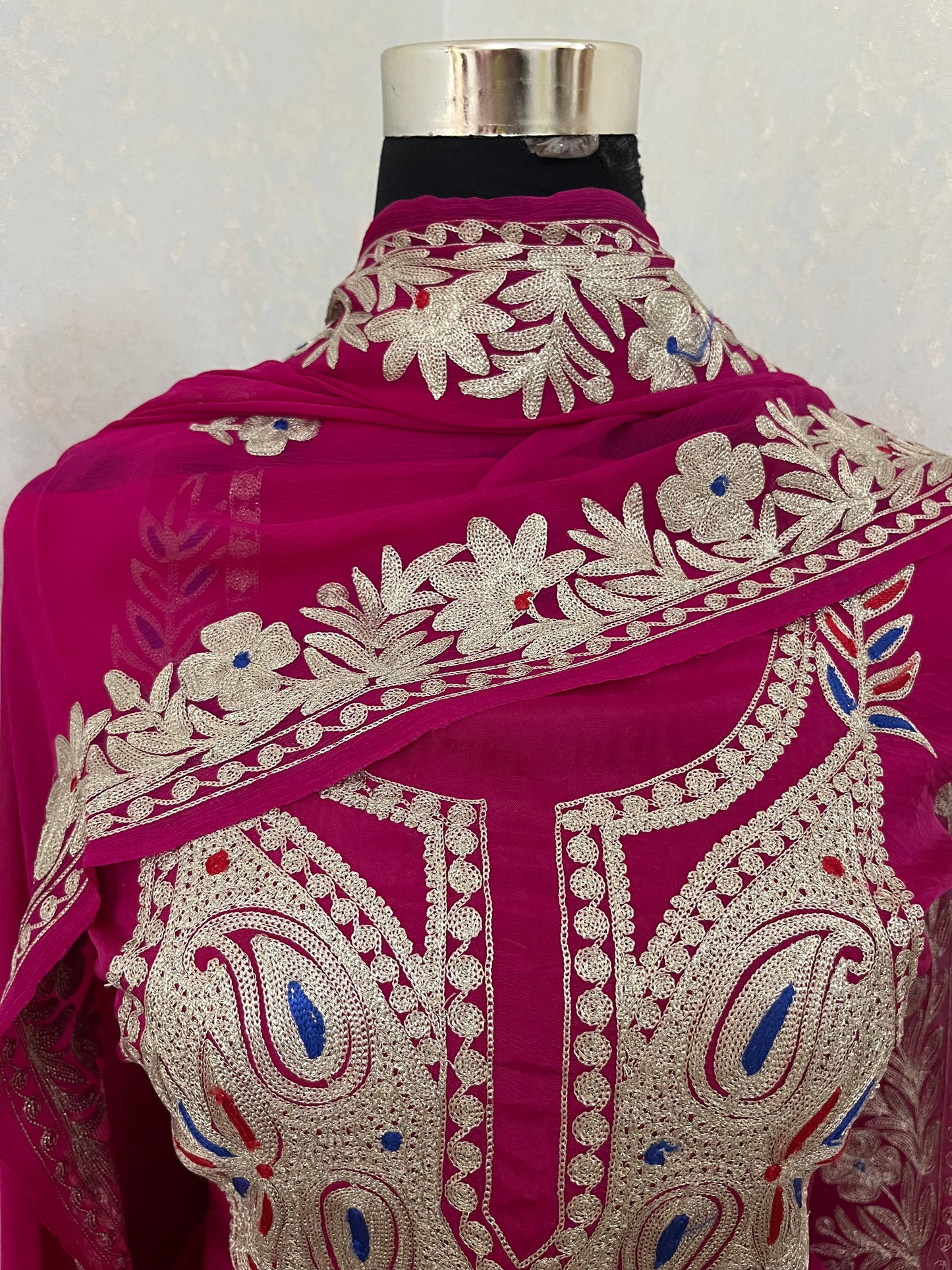 Hot Pink Opada Silk Kashmiri Suits