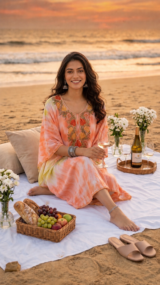Soft Orange Pure Georgette Shibori Kaftan Size (44)