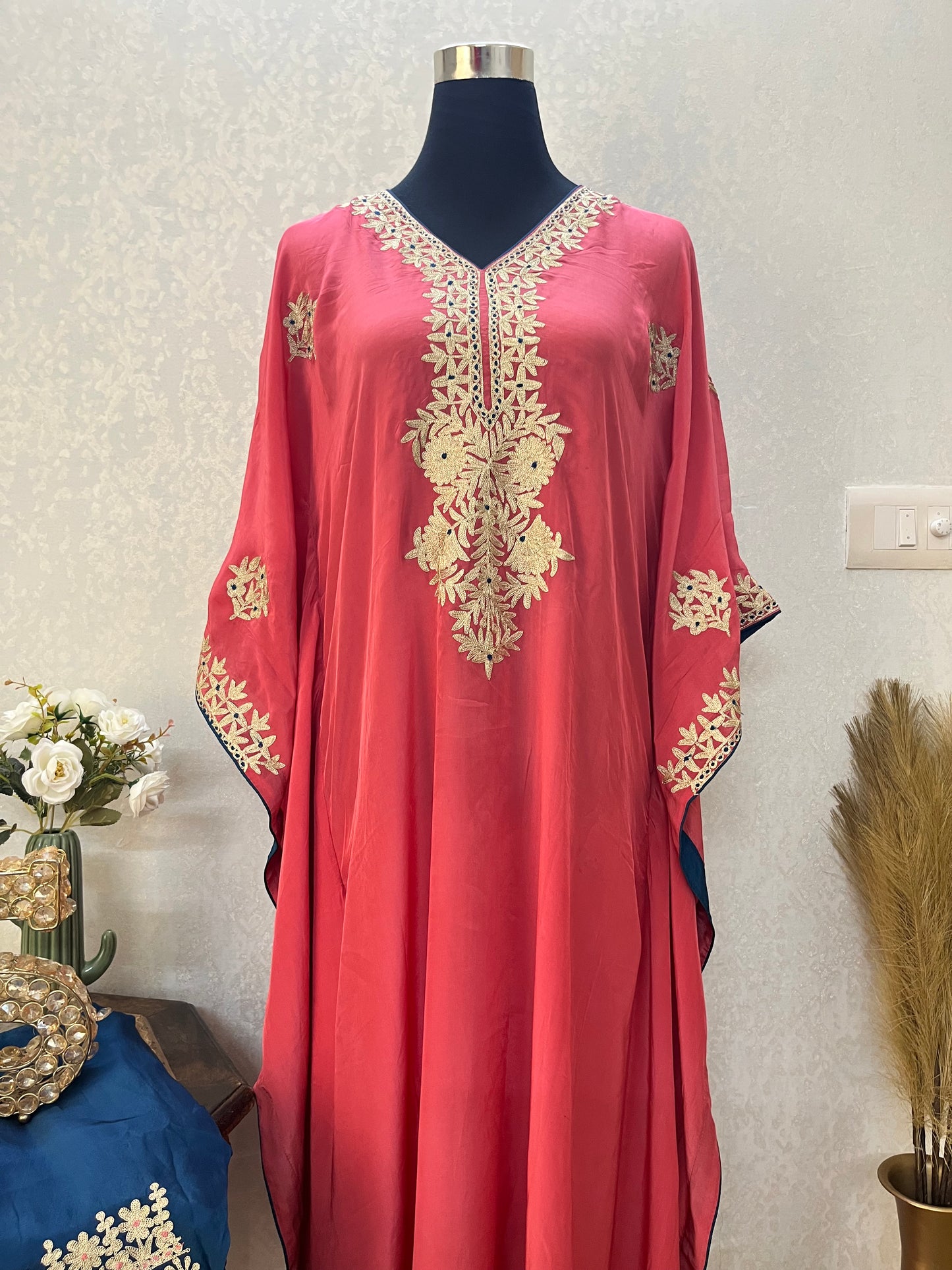 Pink Crape Kashmiri Kaftan Set size (44)
