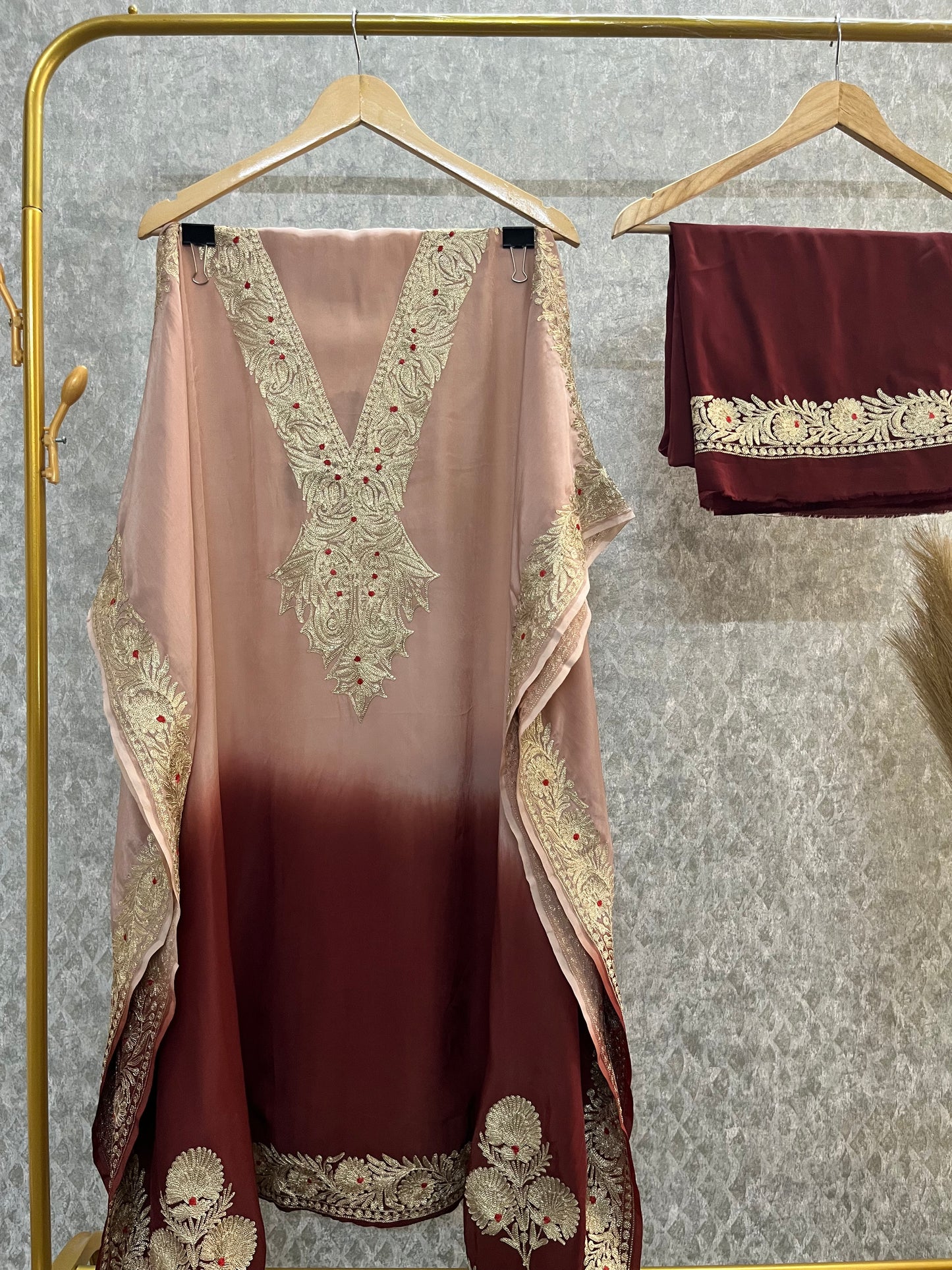Crape Kashmiri Unstitched Kaftan Set