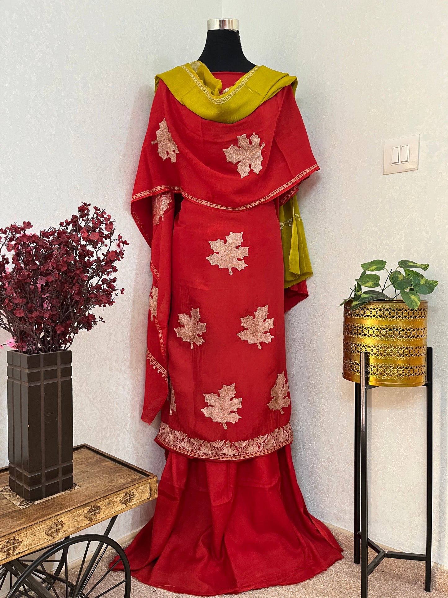 Red Sanam Silk Kashmiri Suit