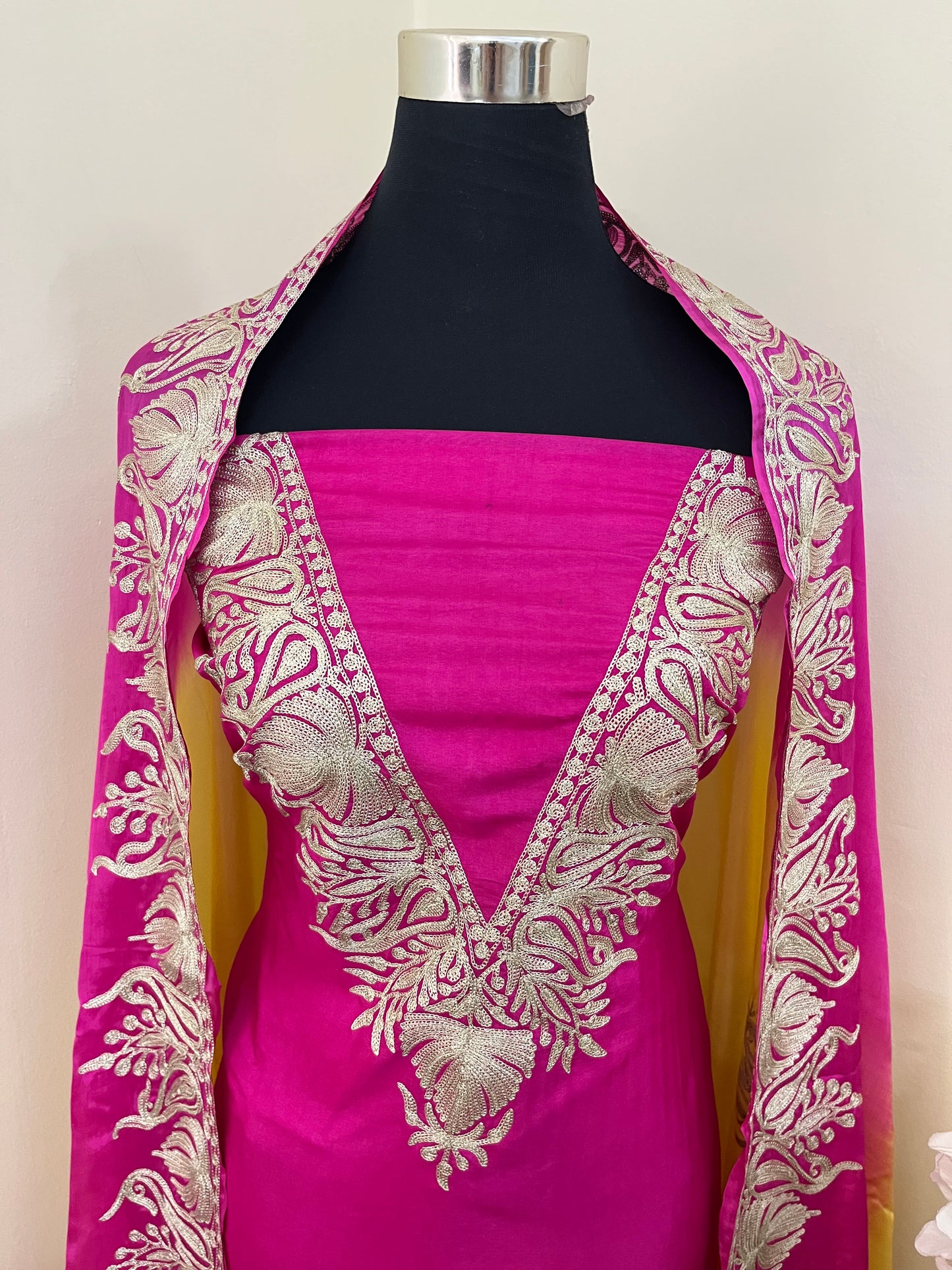 Sanam Hot Pink Silk Kashmiri Suit