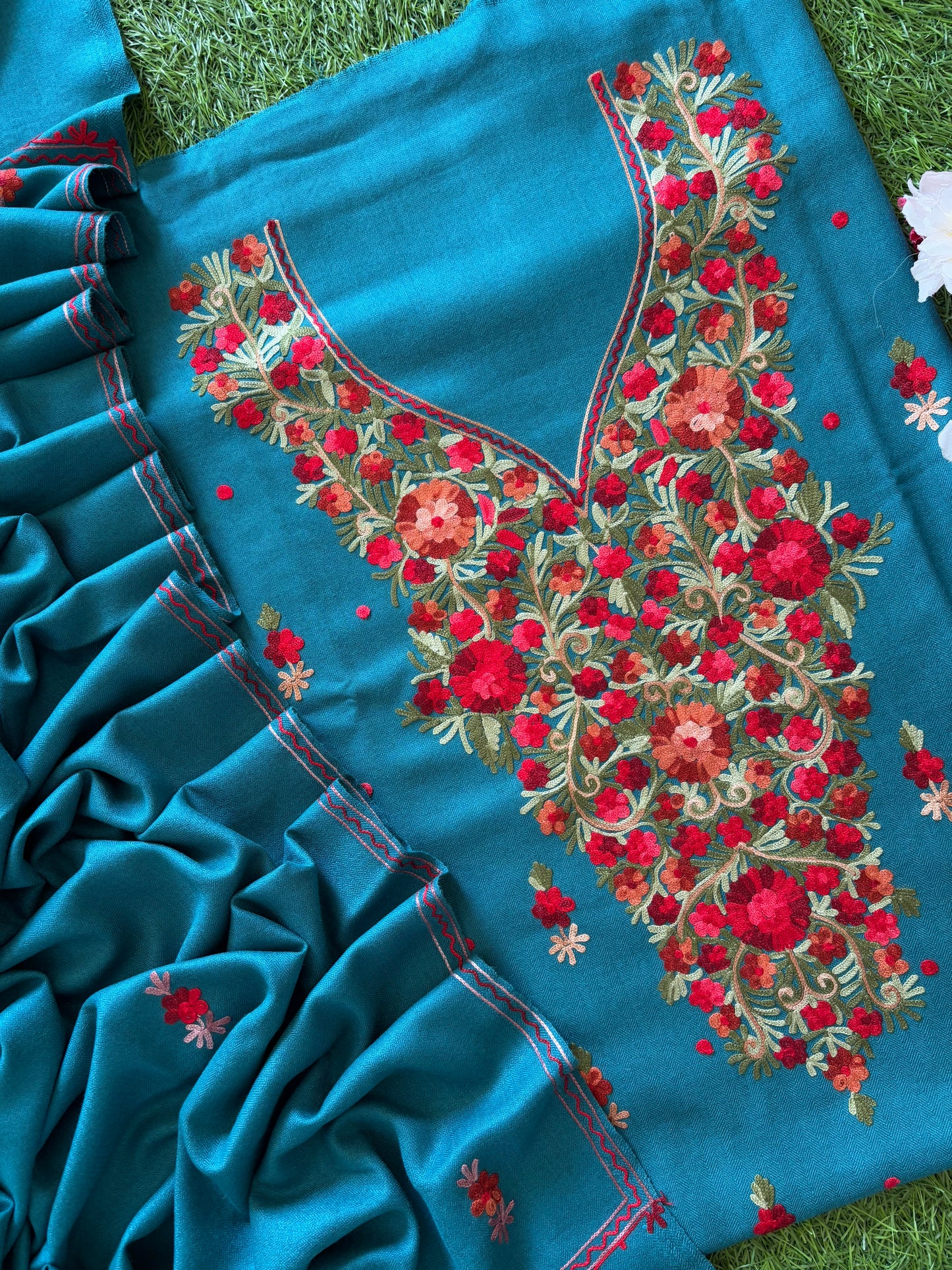 Deep Blue Woollen Aari Embroidered 3pc suit