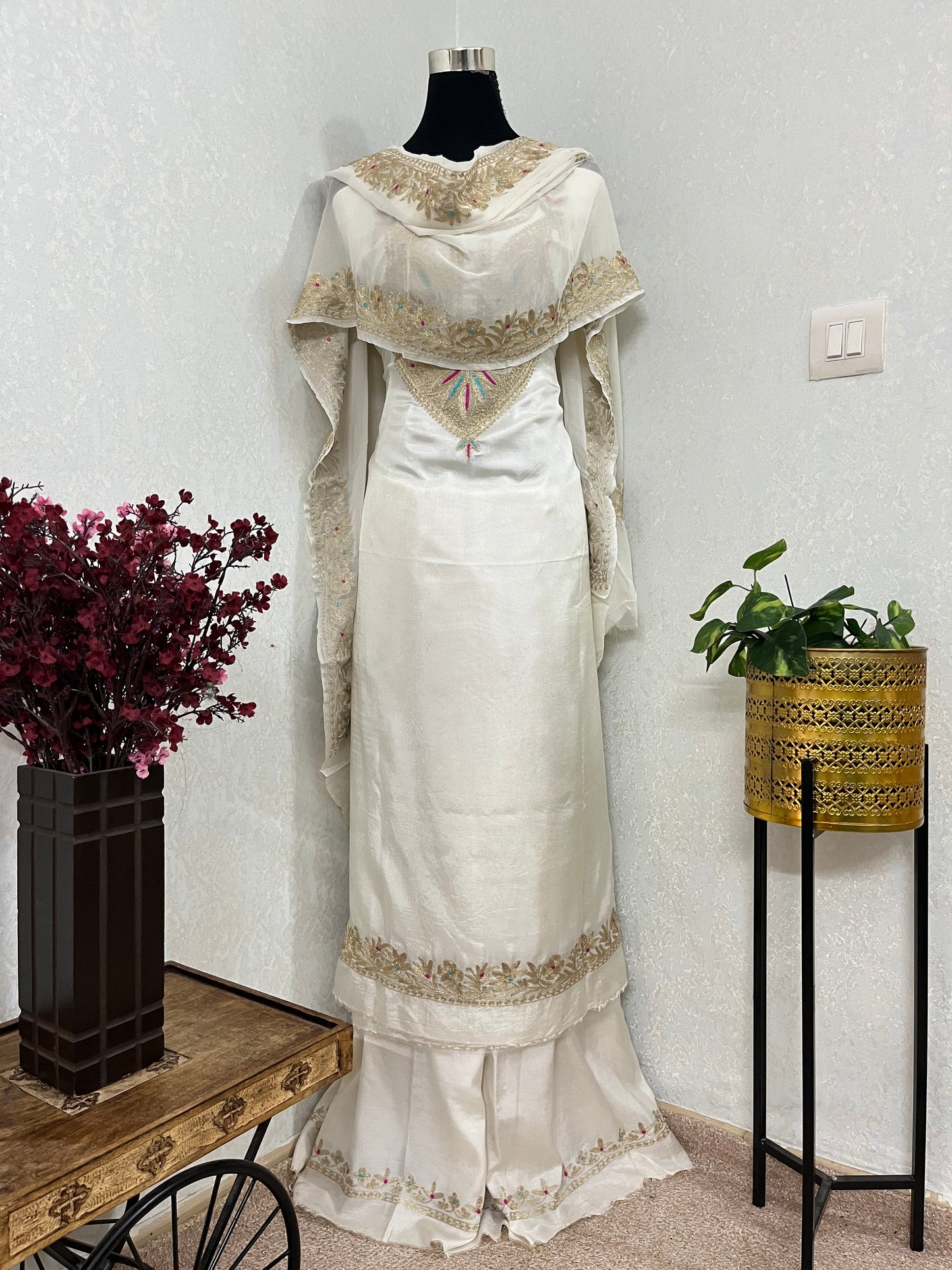 Ivory Opada Silk Kashmiri Suits