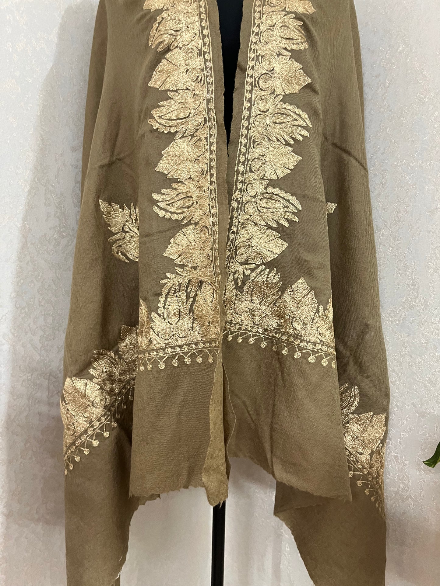 Beige Semi Pashmina Tilla Embroidered stole