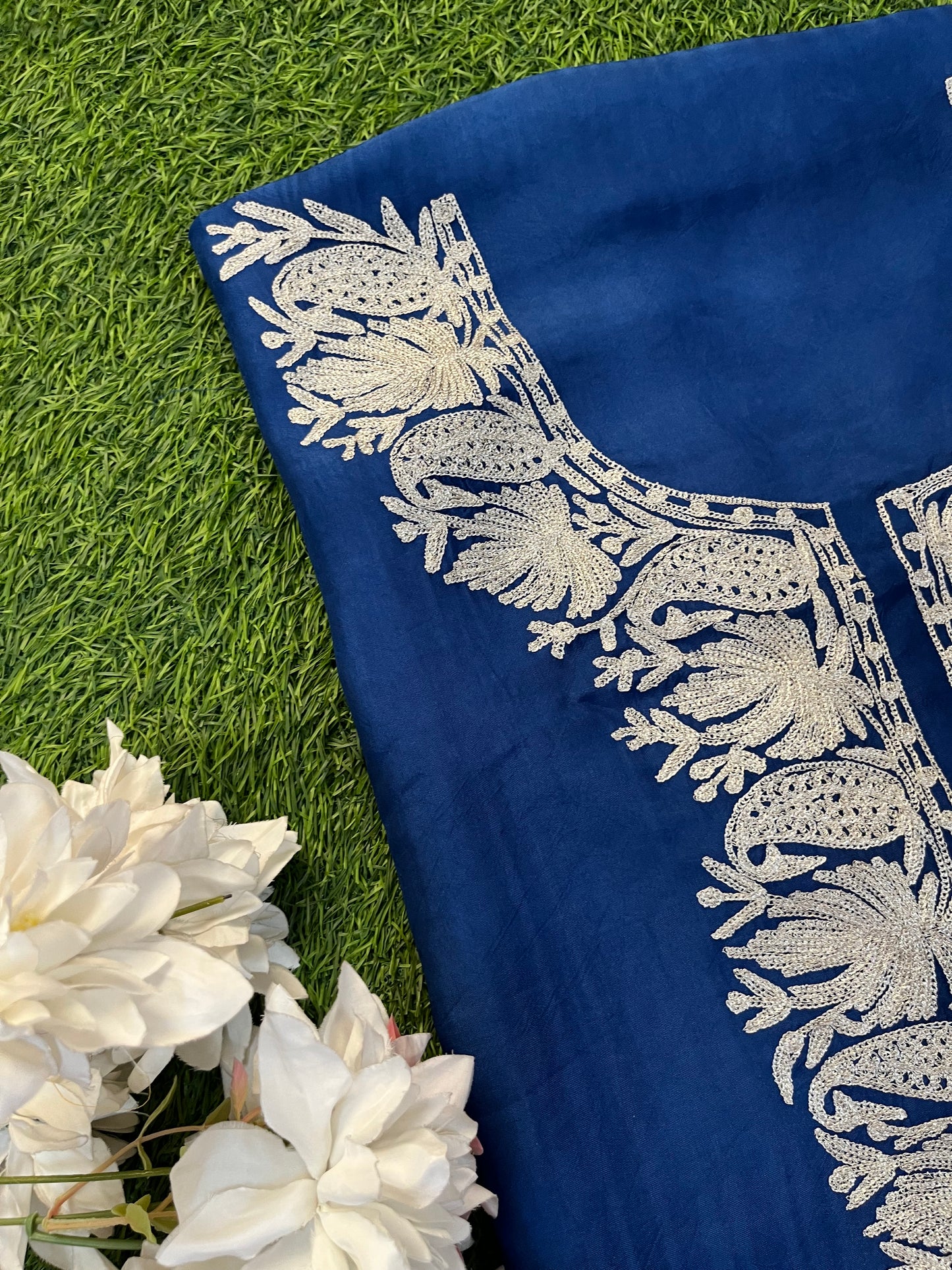 Electric Blue Silk Tilla Kashmiri Suit