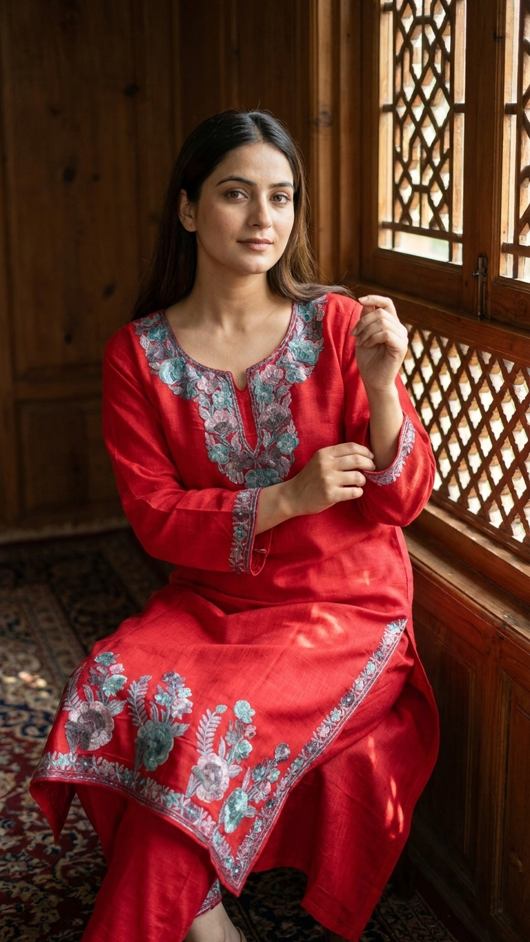 Red Cotton Stitched Co-ord Set (38)