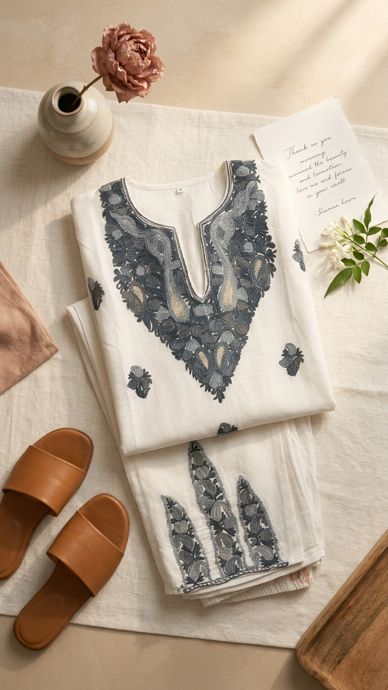 Off White Cotton Cord Set (Free Size(38)
