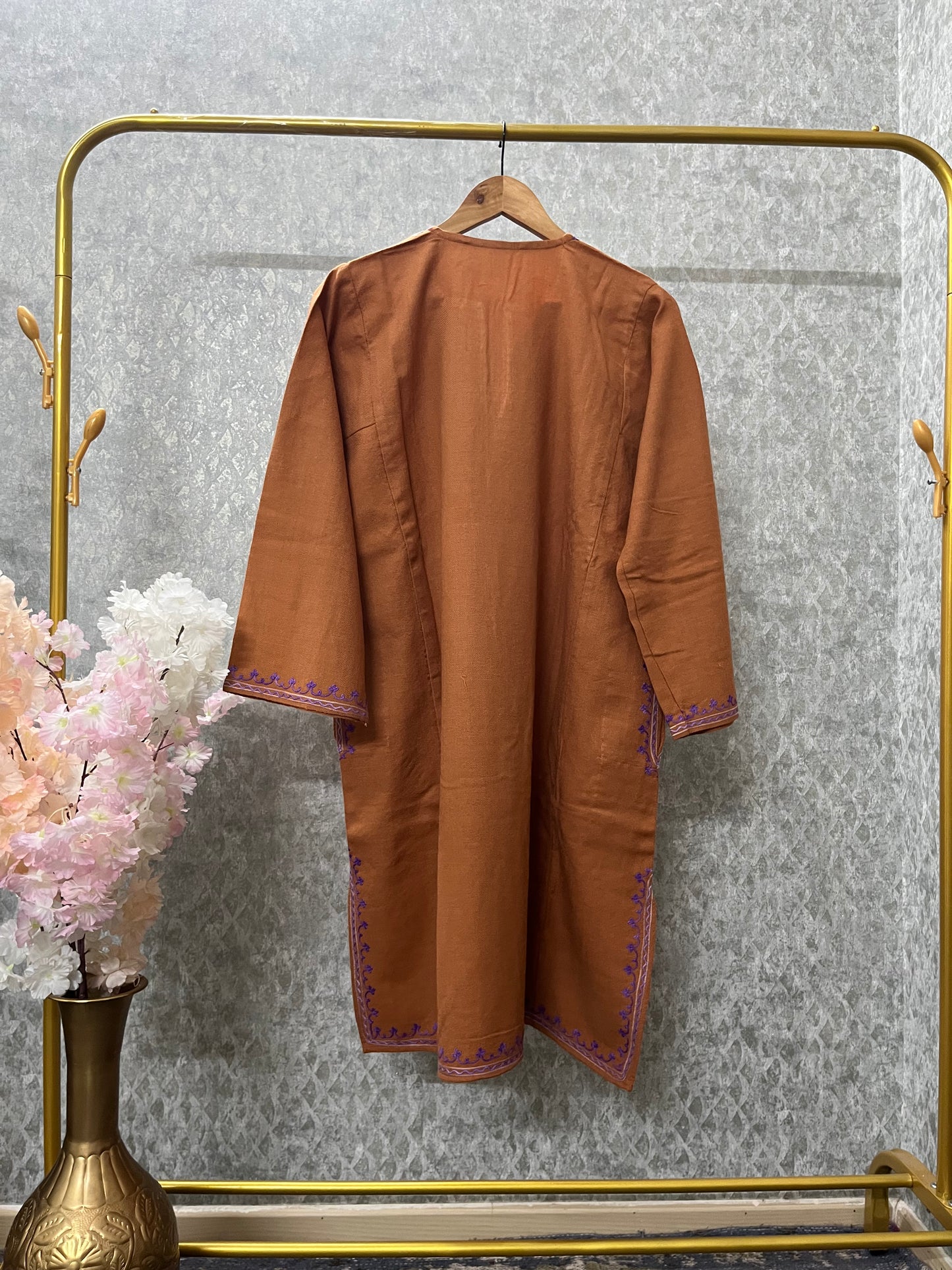 Brown Aari Embroidered Wool Pheran
