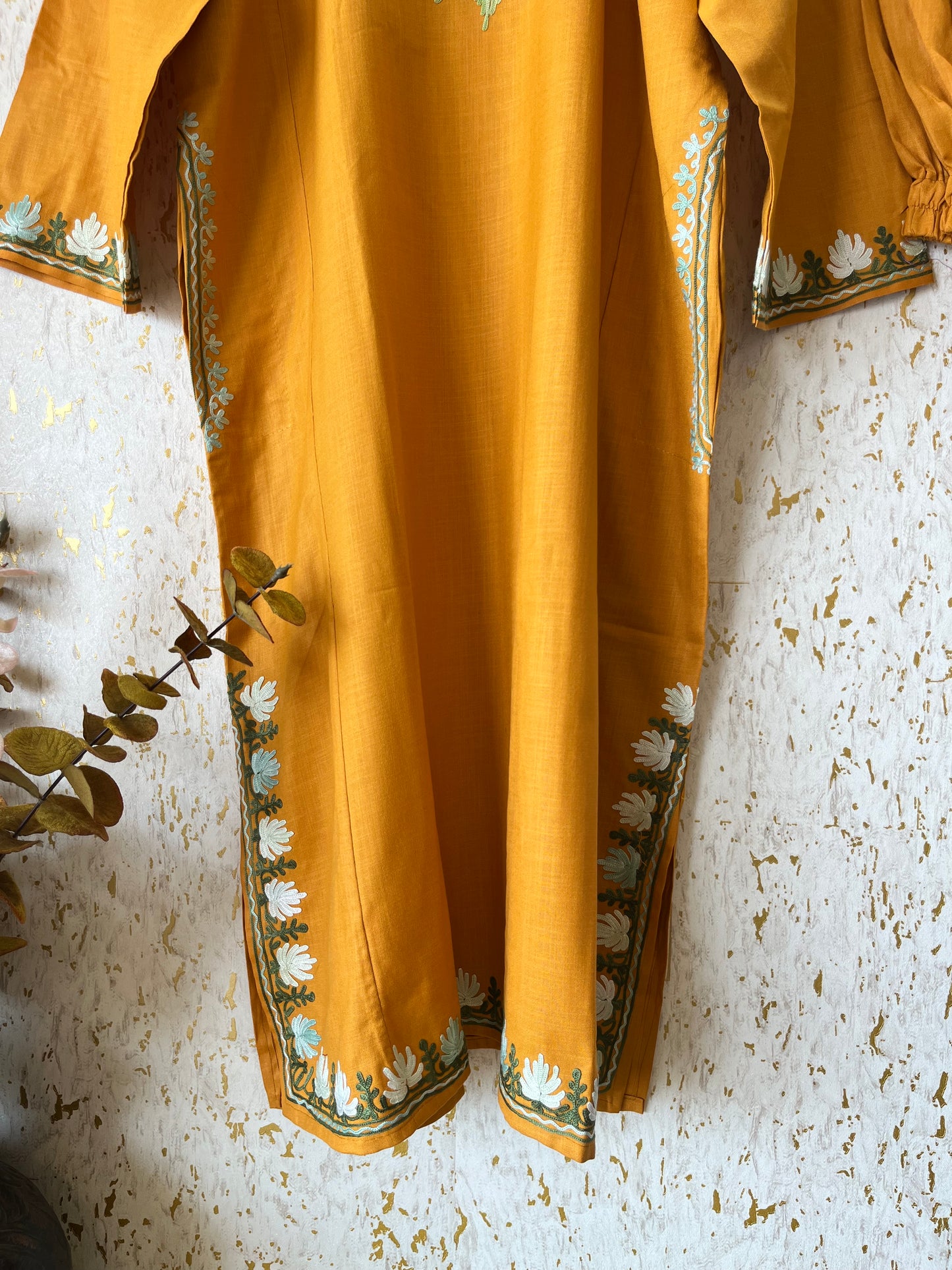 Mustard yellowCotton Pheran Set (Free Size)