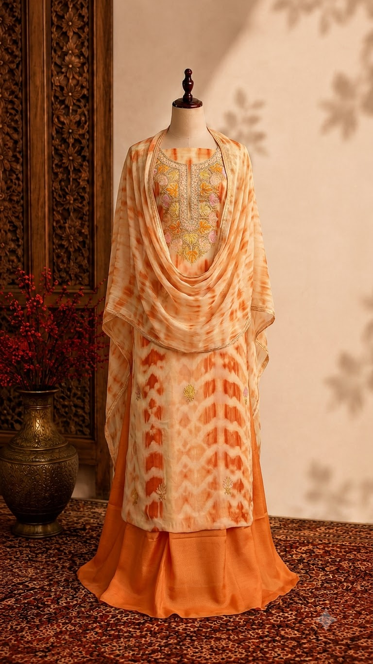 Orange Pure Georgette Kashmiri Suit
