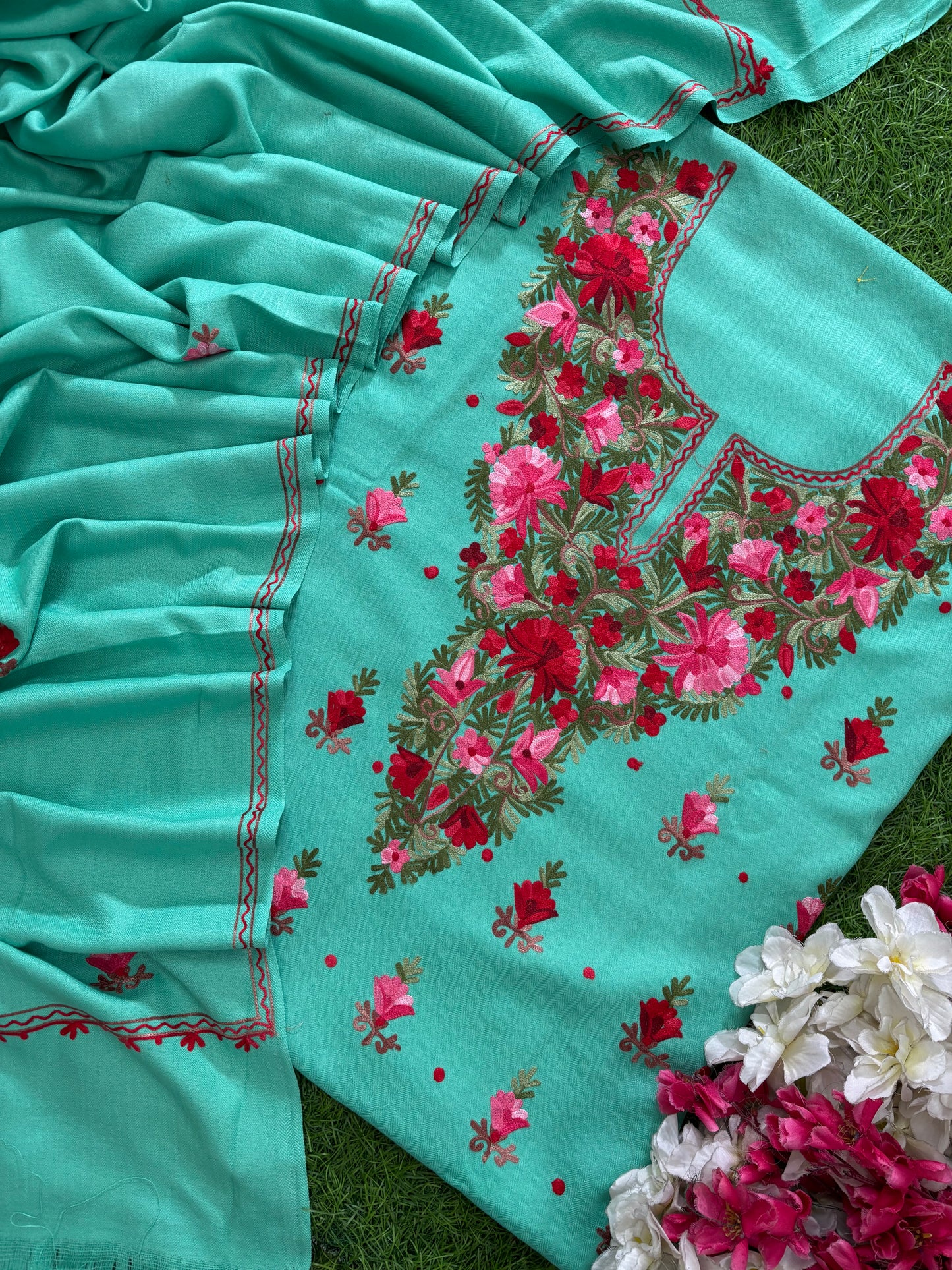 Sea Green Woollen Aari Embroidered 3pc suit