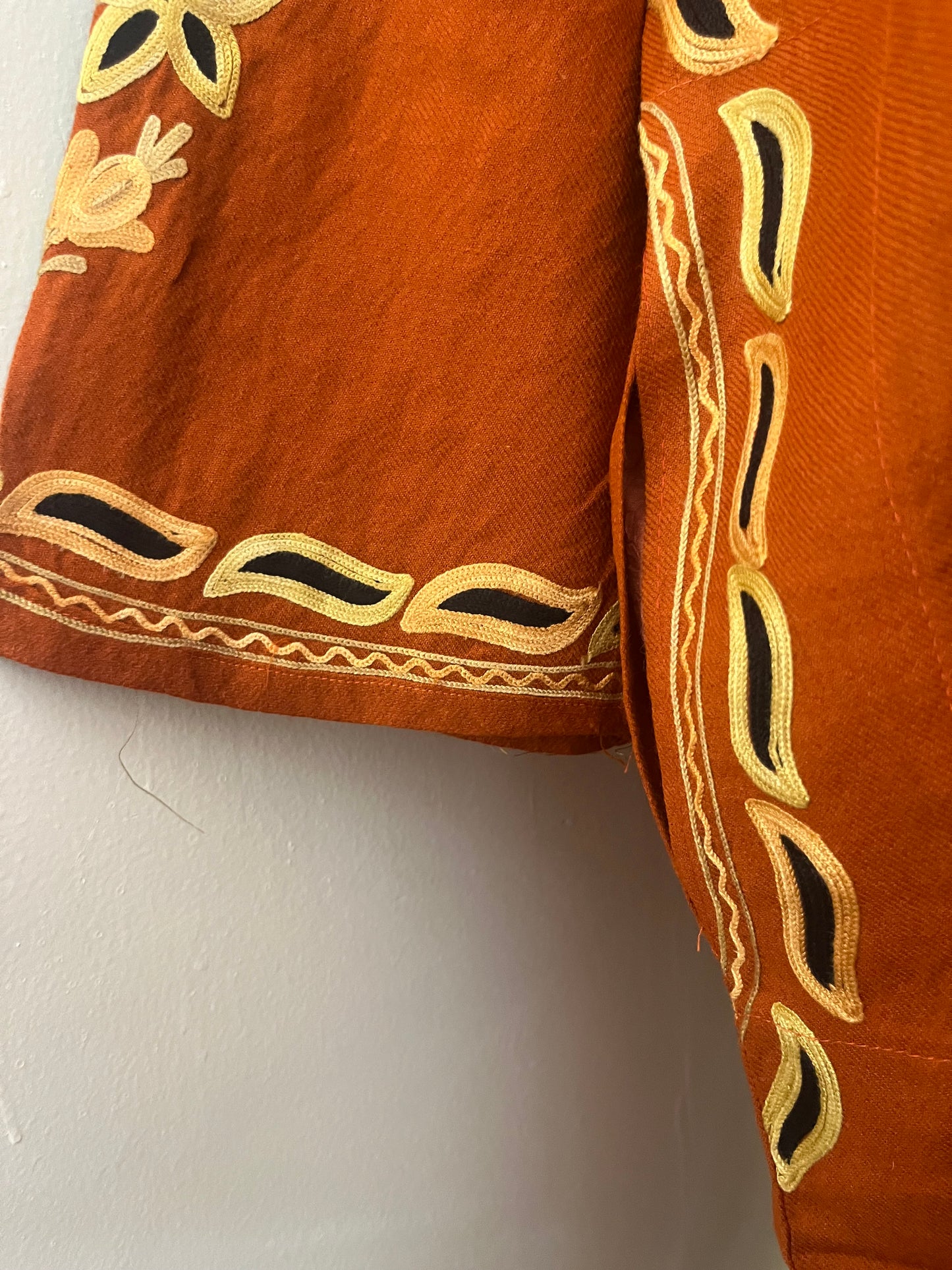 Rust Orange Aari Embroidered Wool Pheran