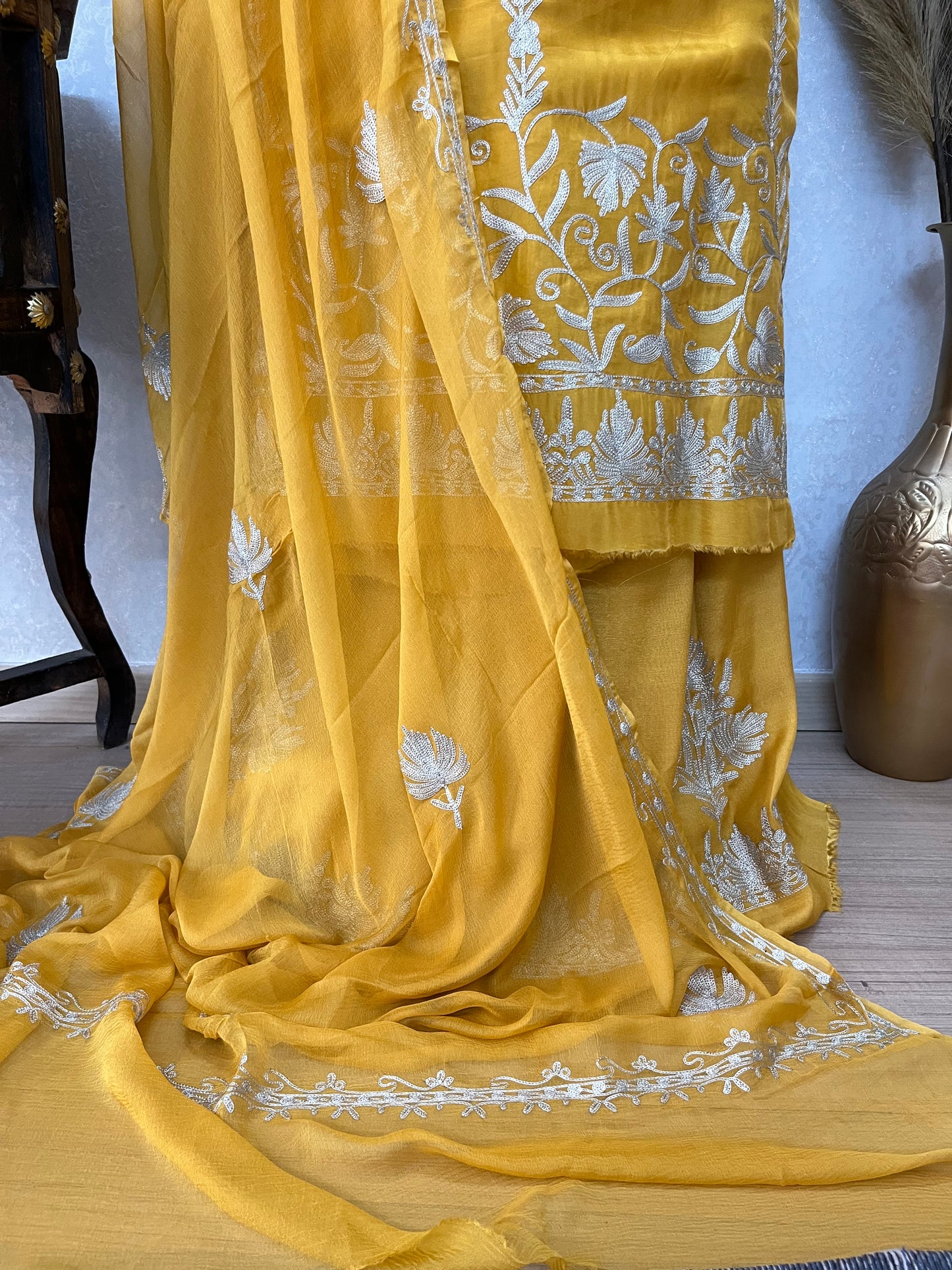 Yellow Sanam’ Tilla Kashmiri Silk Suit