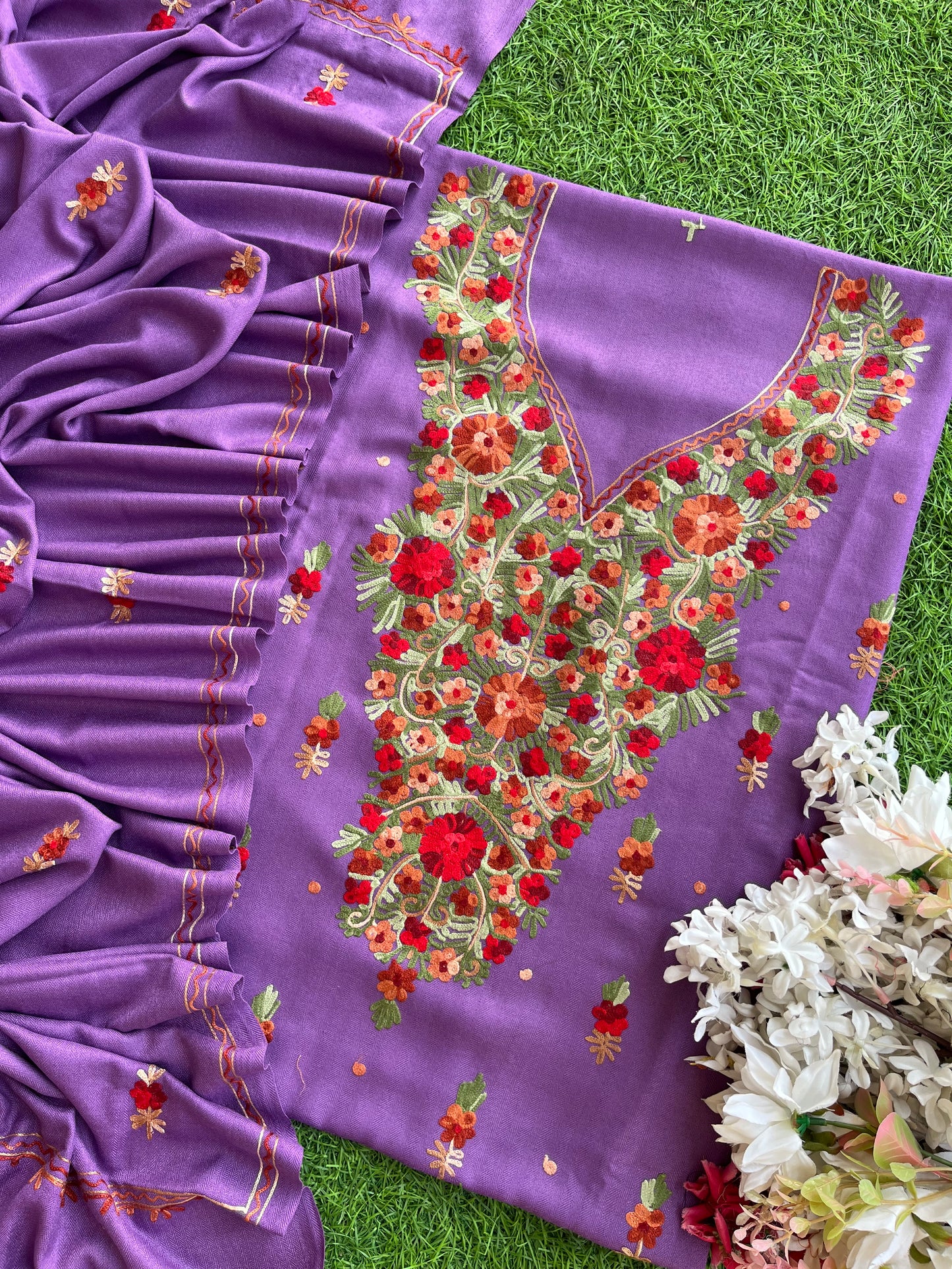 Purple Woollen Aari Embroidered 3pc suit