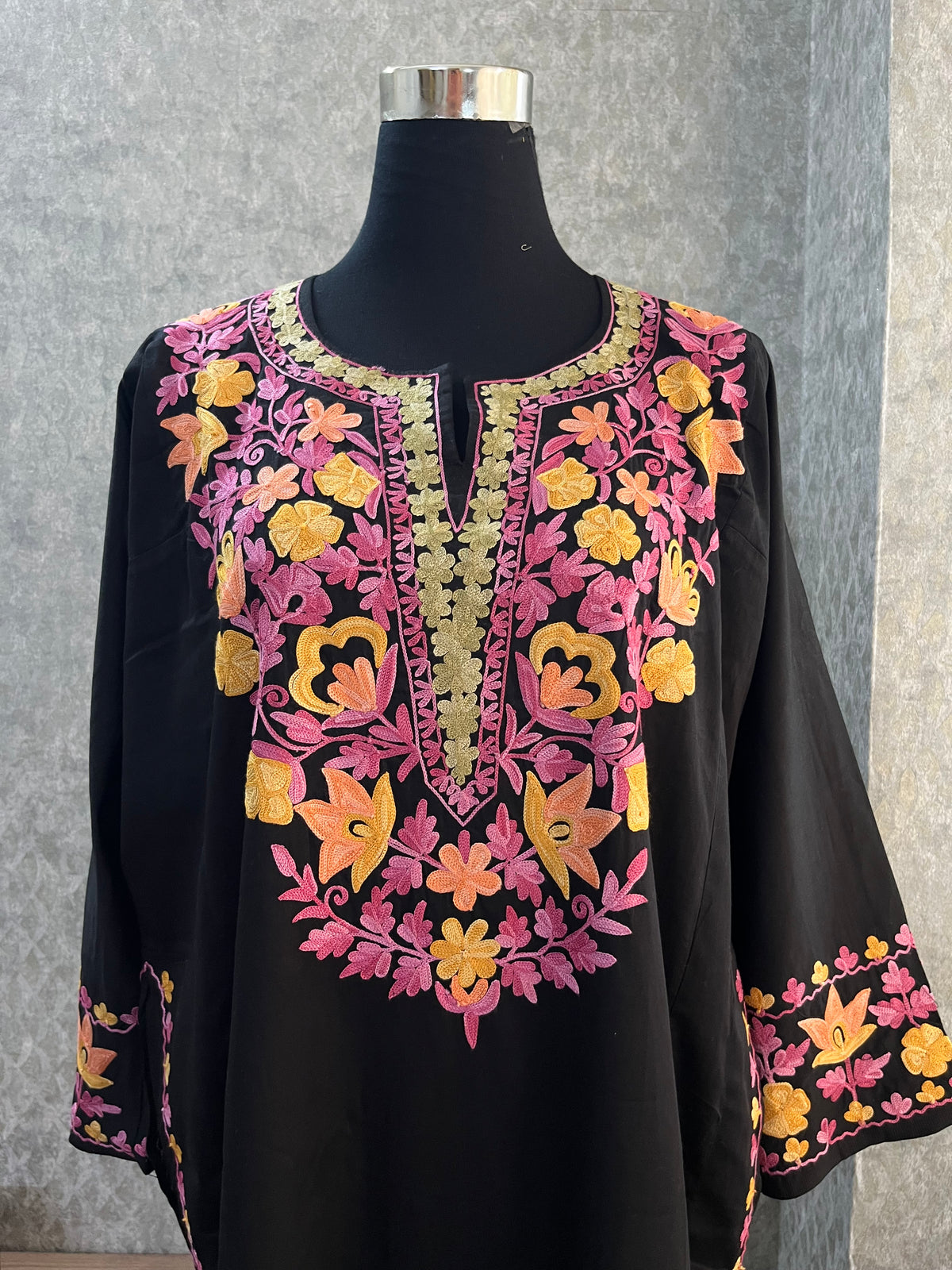 Black Cotton Front Jaal Pheran Set  Size(44)