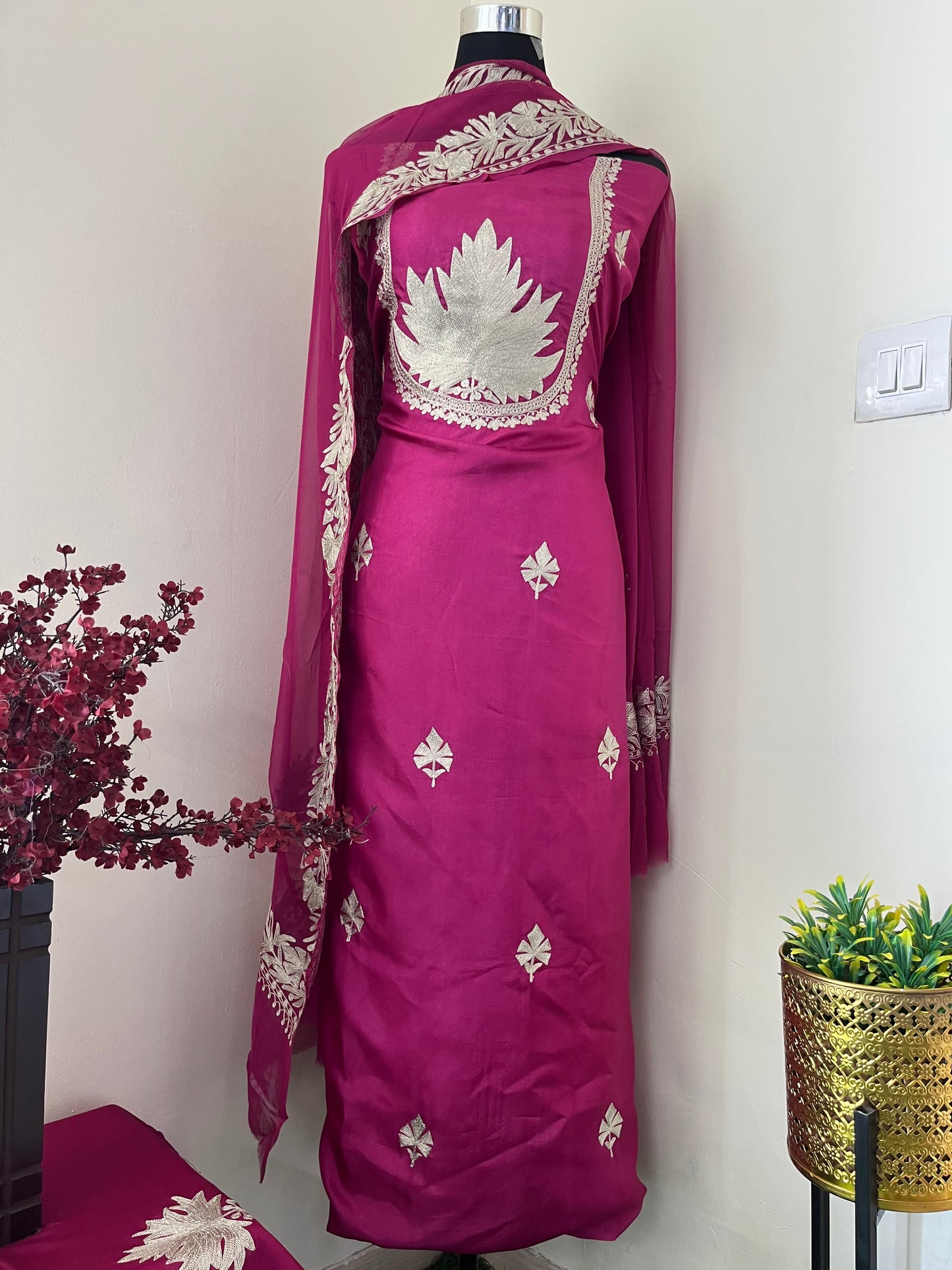 Sanam’ Hot Pink Tilla Embroidered Suit material (on order)