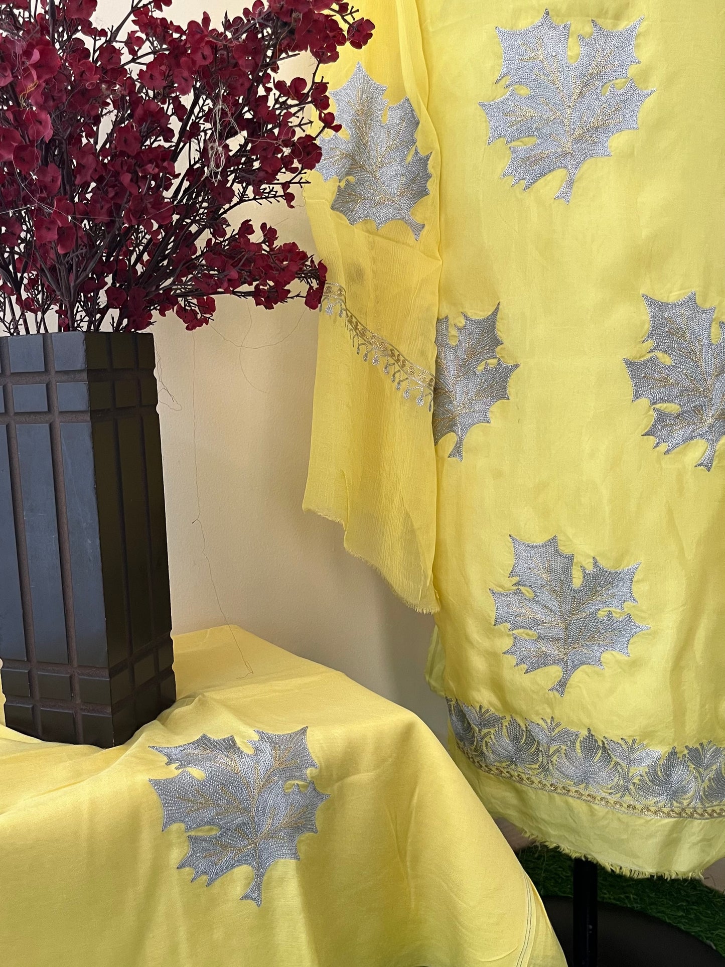 Sanam’ Lemon Yellow Tilla Embroidered Suit material