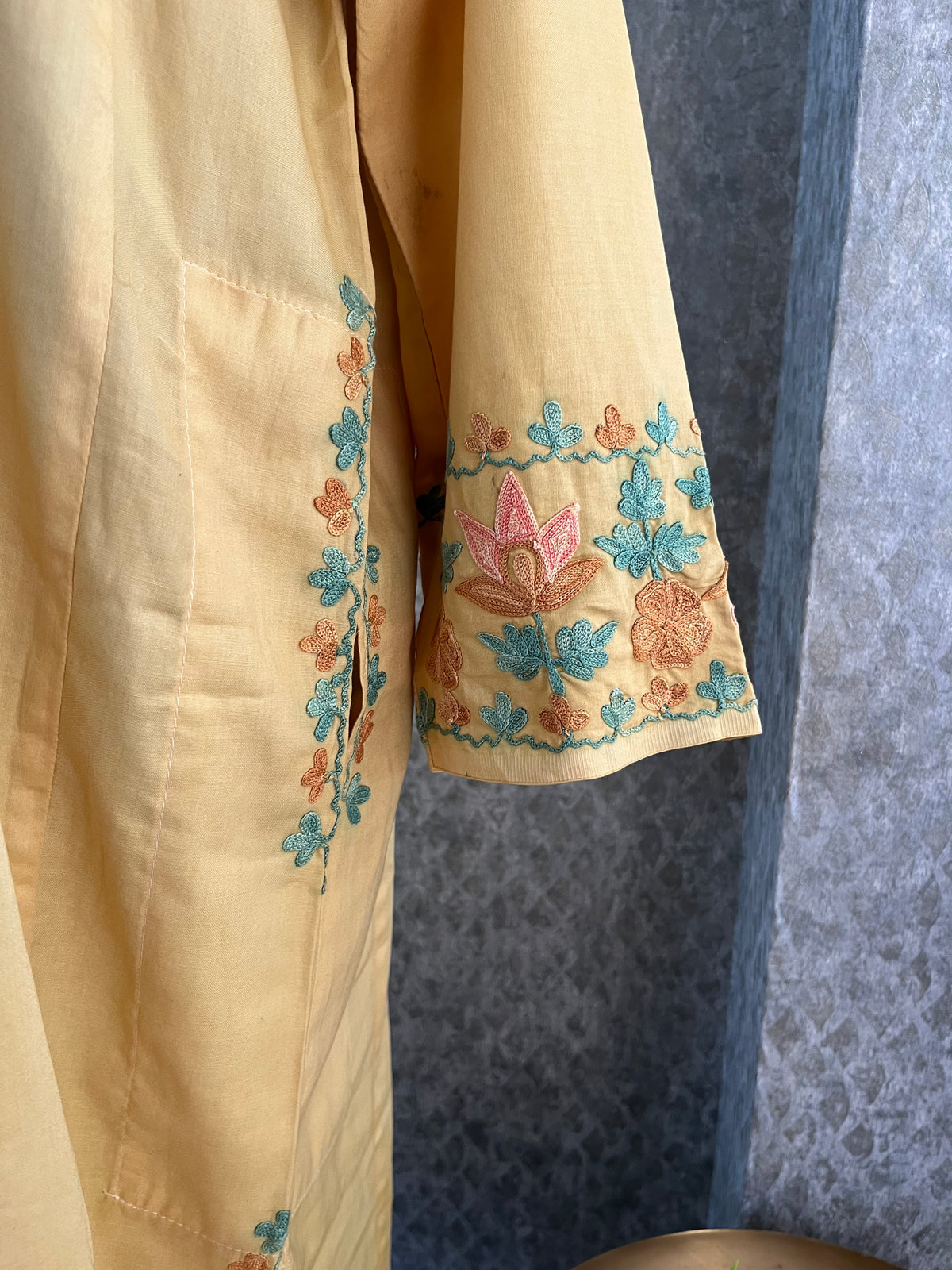 Golden Cotton Front Jaal Pheran Set  Size(44)