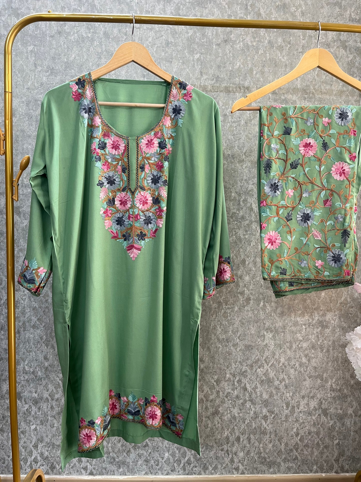 Green Cotton Stitched Co-ord Set(46)